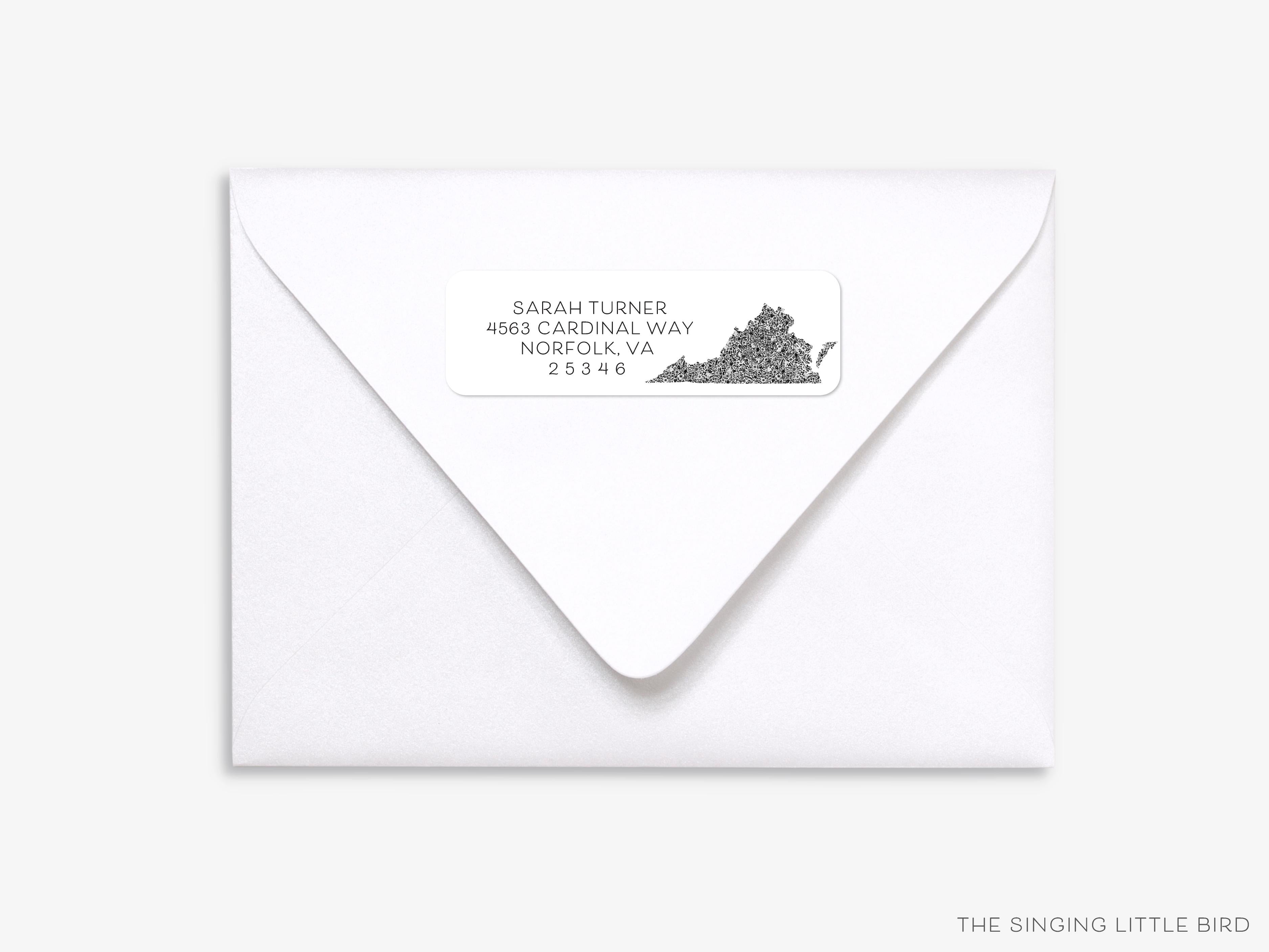 Virginia Return Address Labels-These personalized return address labels are 2.625" x 1" and feature our hand-painted watercolor floral pattern inside the shape of Virginia, printed in the USA on beautiful matte finish labels. These make great gifts for yourself or the state lover.-The Singing Little Bird