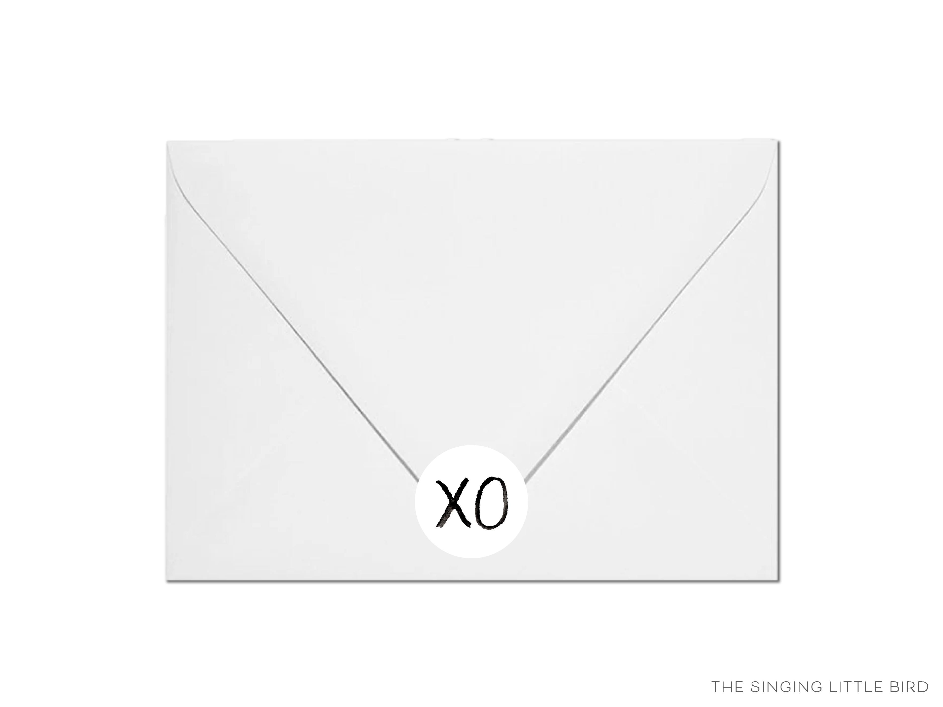 XO Black Round Stickers-These matte round stickers feature our hand-painted watercolor XO, making great envelope seals or gifts for the hugs and kisses lover in your life.-The Singing Little Bird