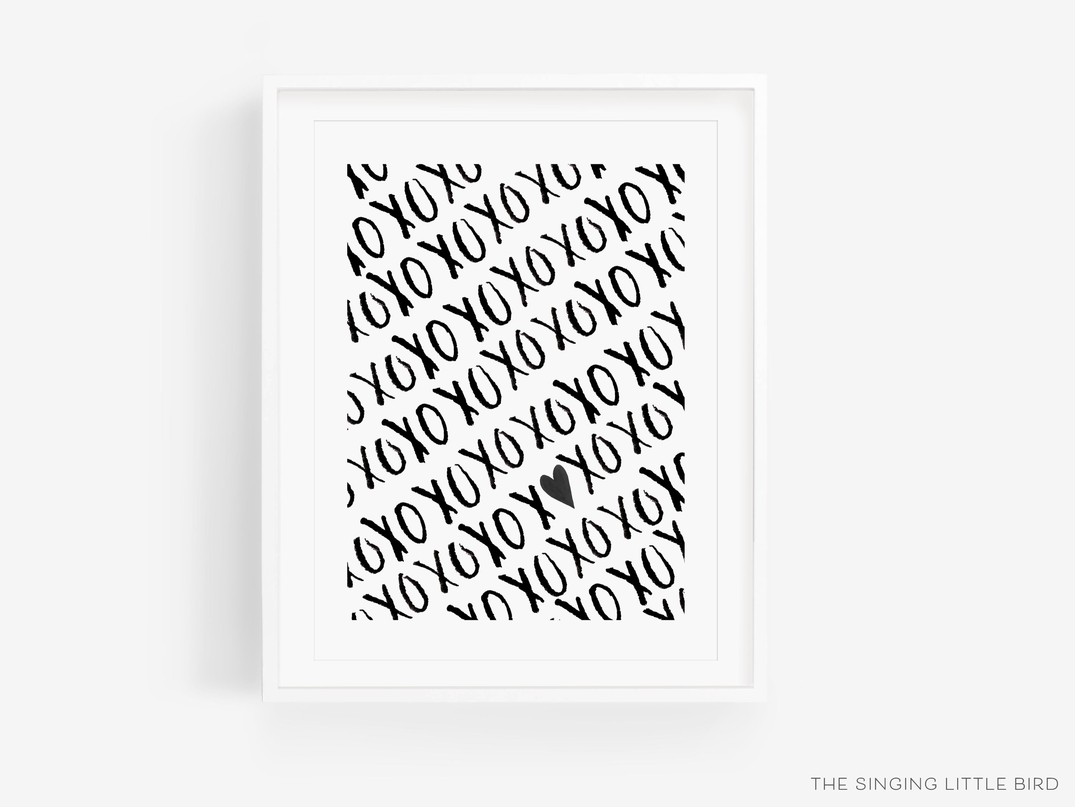 XOXO Black and White Pattern Art Print-This watercolor art print features our hand-painted xo's , printed in the USA on 120lb high quality art paper. This makes a great gift or wall decor for the hugs and kisses lover in your life.-The Singing Little Bird