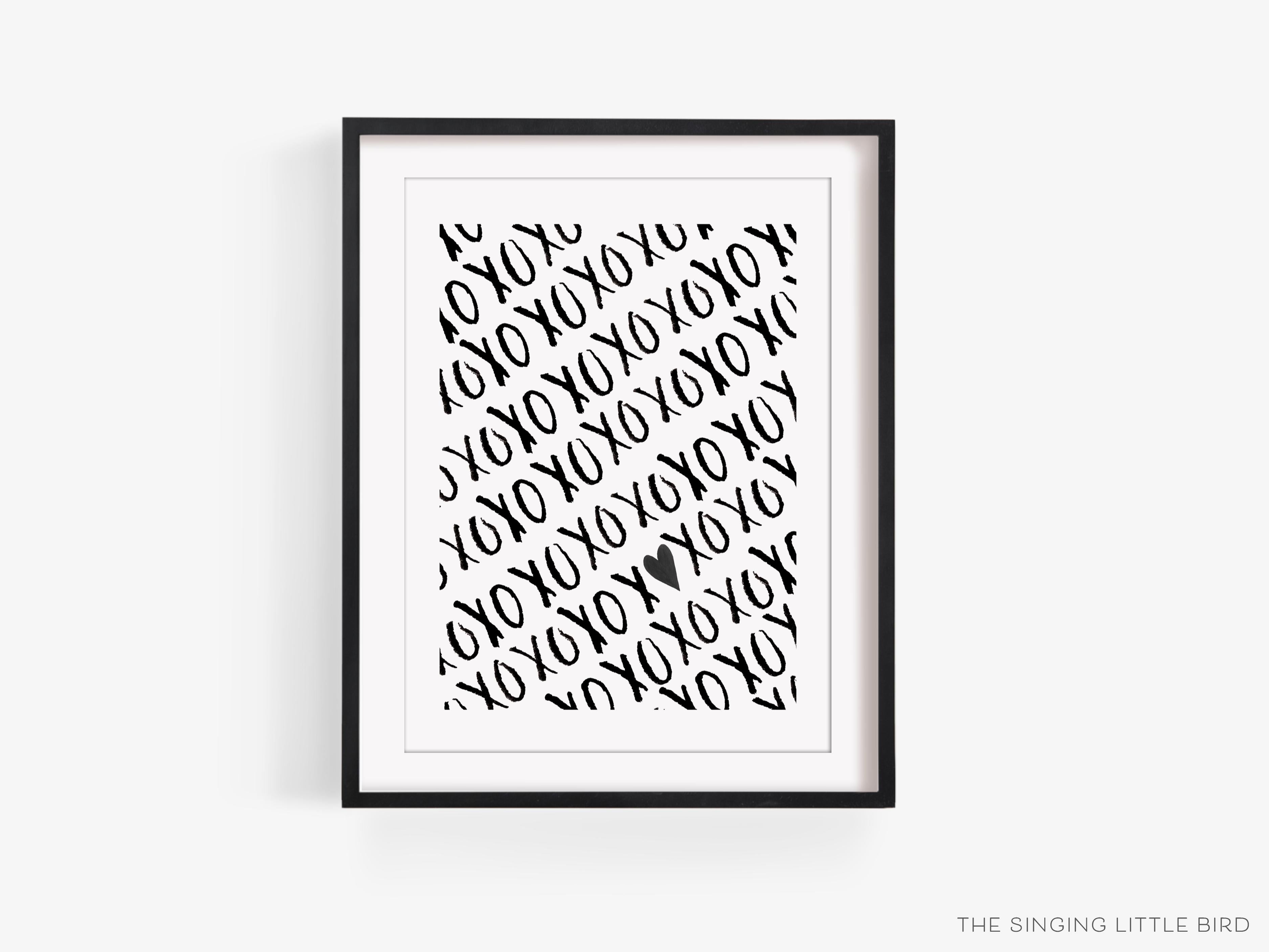 XOXO Black and White Pattern Art Print-This watercolor art print features our hand-painted xo's , printed in the USA on 120lb high quality art paper. This makes a great gift or wall decor for the hugs and kisses lover in your life.-The Singing Little Bird