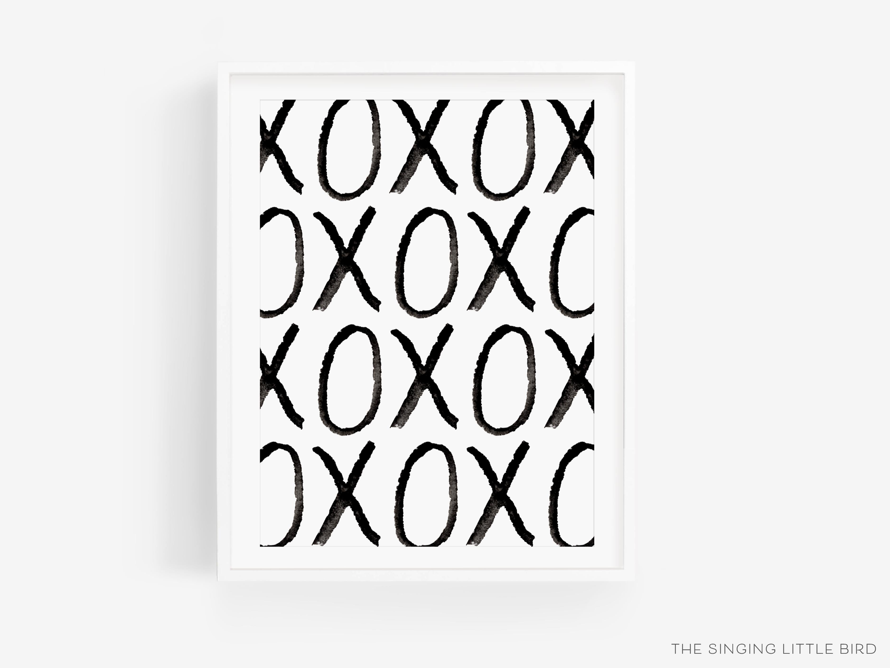 XOXO Modern Black and White Art Print-This watercolor art print features our hand-painted xo's , printed in the USA on 120lb high quality art paper. This makes a great gift or wall decor for the hugs and kisses lover in your life.-The Singing Little Bird