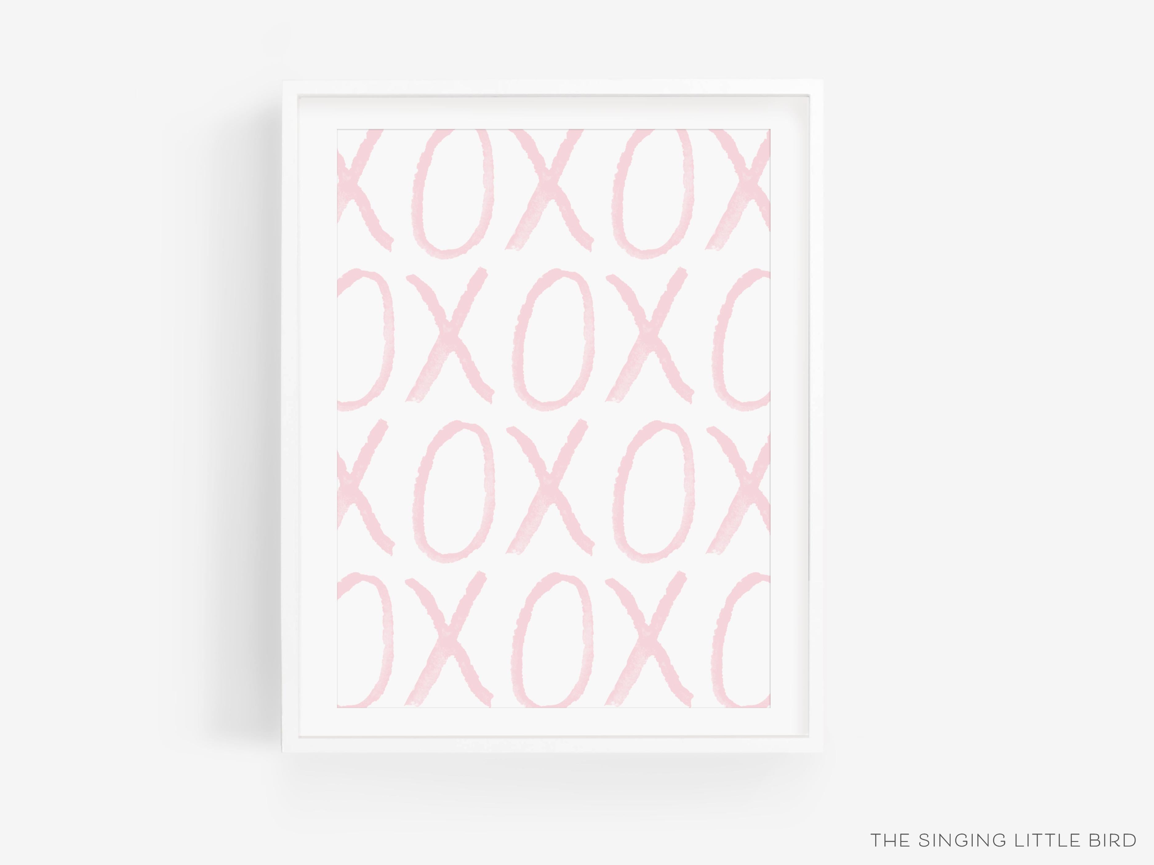 XOXO Pink Art Print-This watercolor art print features our hand-painted xo's, printed in the USA on 120lb high quality art paper. This makes a great gift or wall decor for the hugs and kisses lover in your life.-The Singing Little Bird