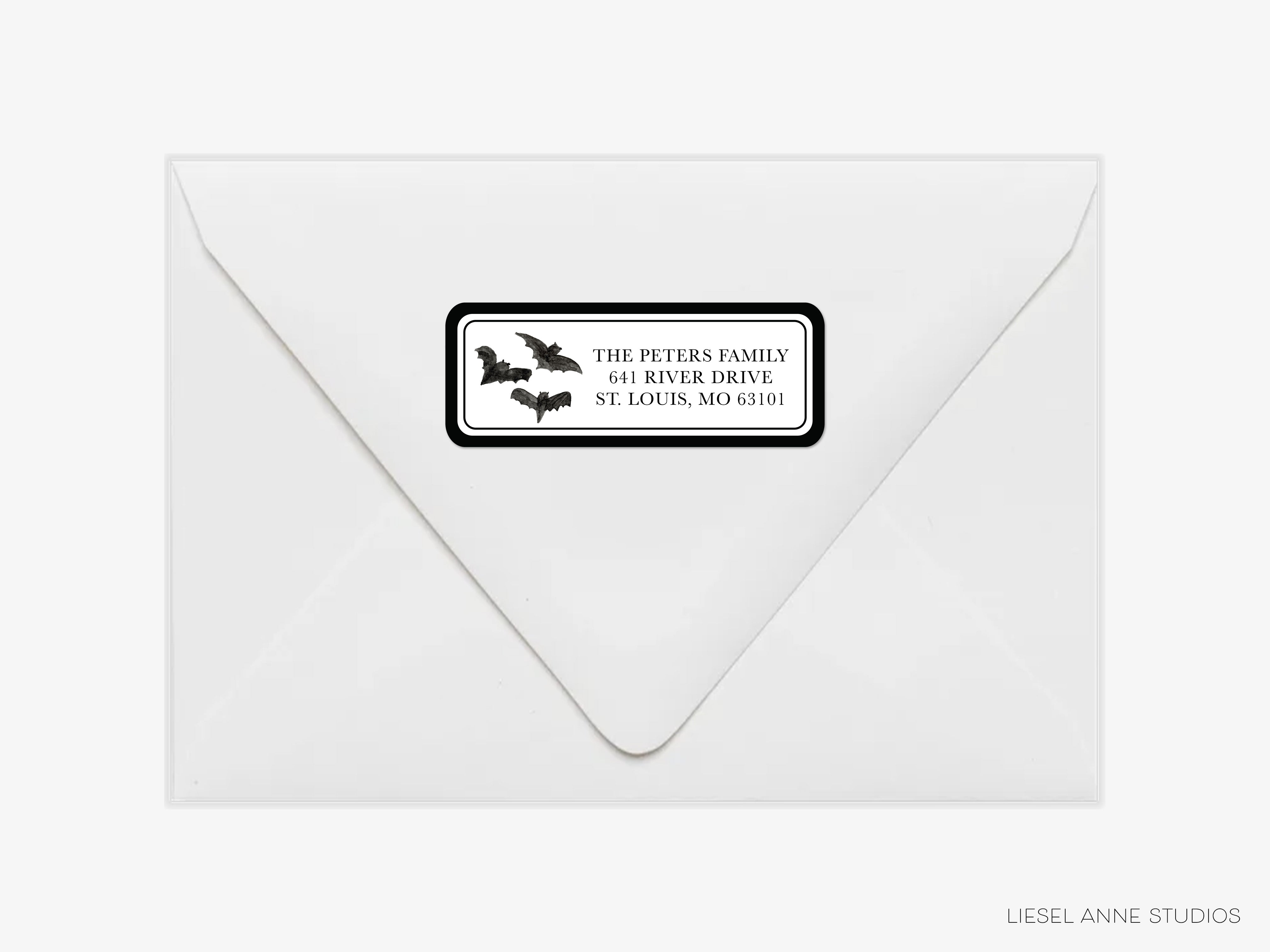 an envelope with a black and white label on it, which appears to be a personalized address label.