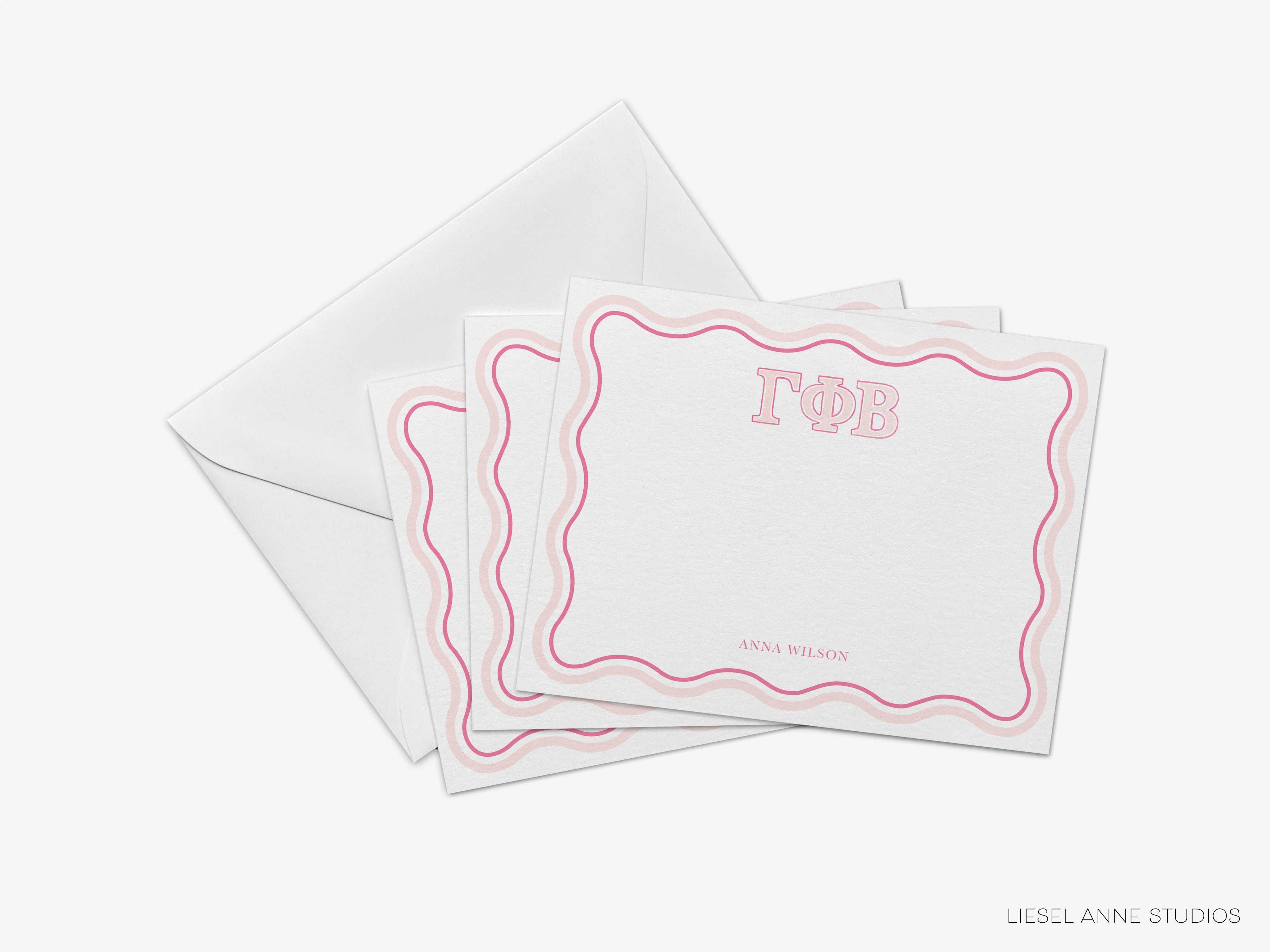 a set of three cards with a pink border