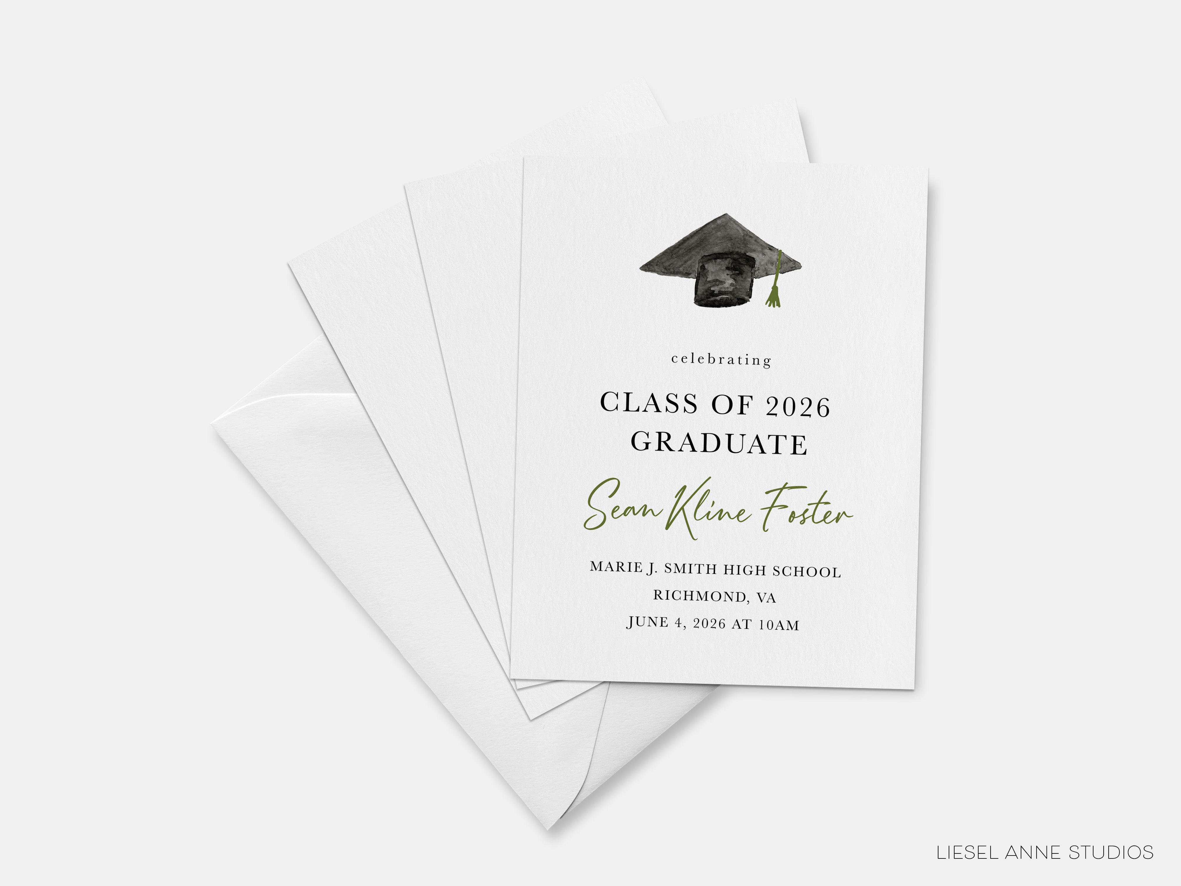 The image is a graduation invitation card for Sean Kline Foster, who is graduating from Marie J Smith High School in Richmond, Virginia on June 4, 2026 at 10:00 AM.