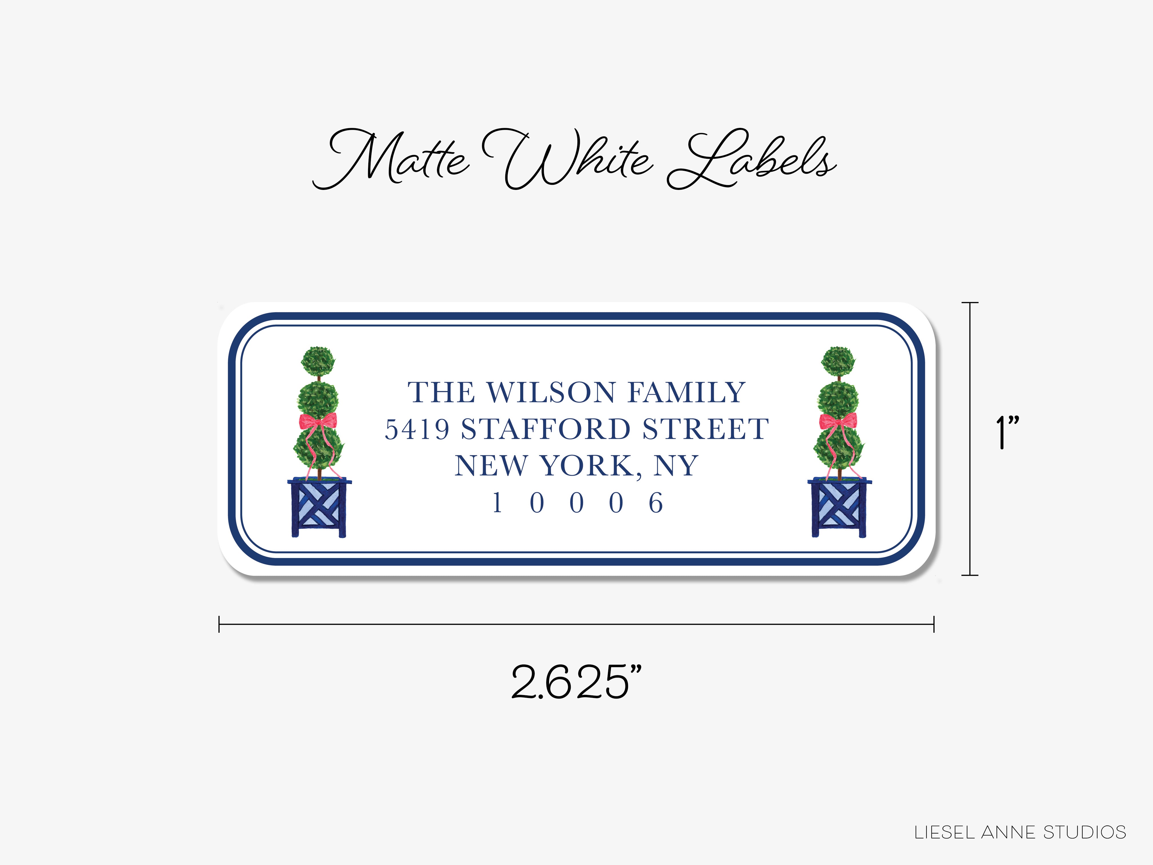 The image is a label for a package, with the address "The Wilson Family 549F Stafford Street New York, NY 10006" and the dimensions "2.6525" and "1" provided.