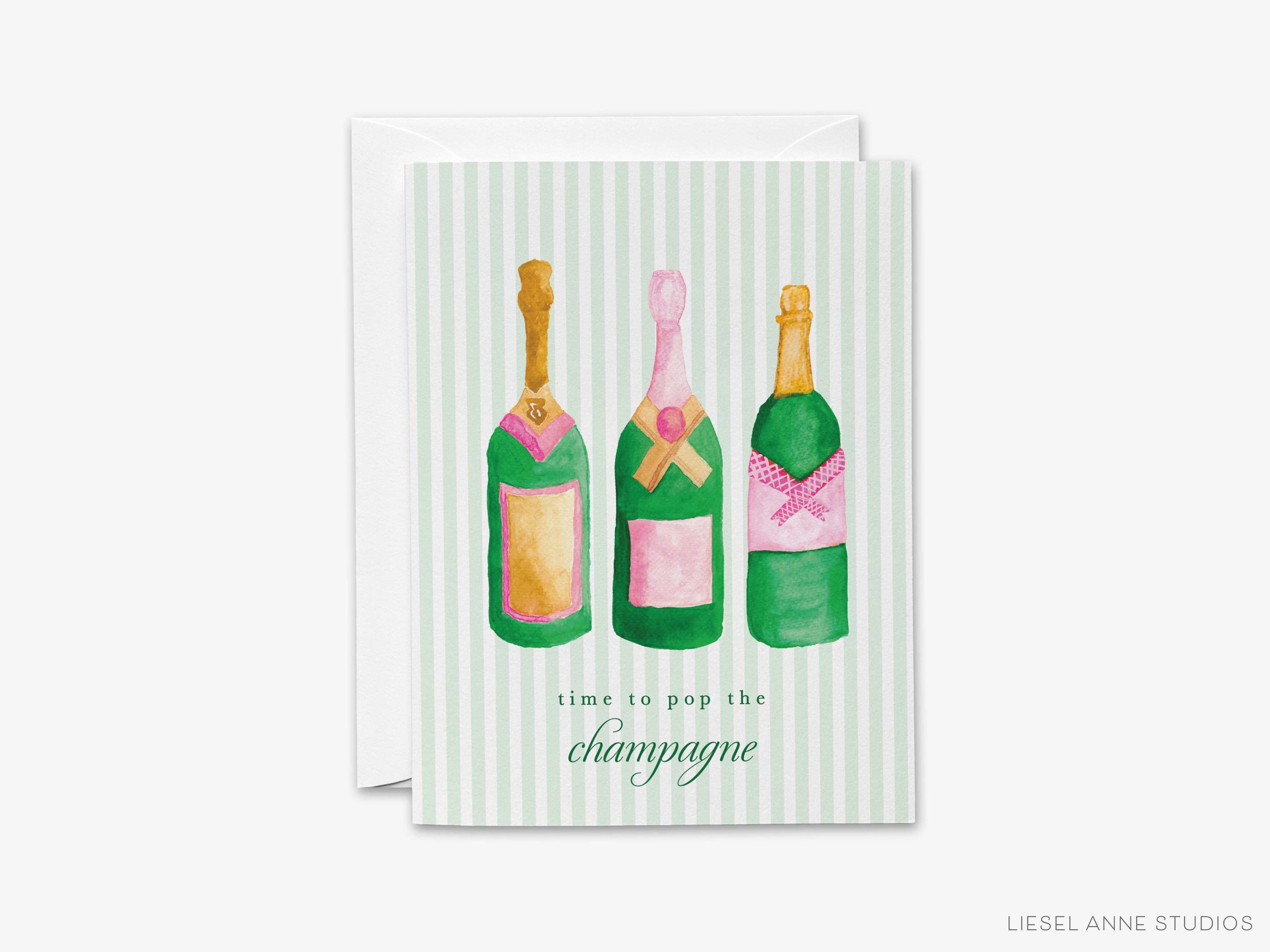 a card with three bottles of champagne on it