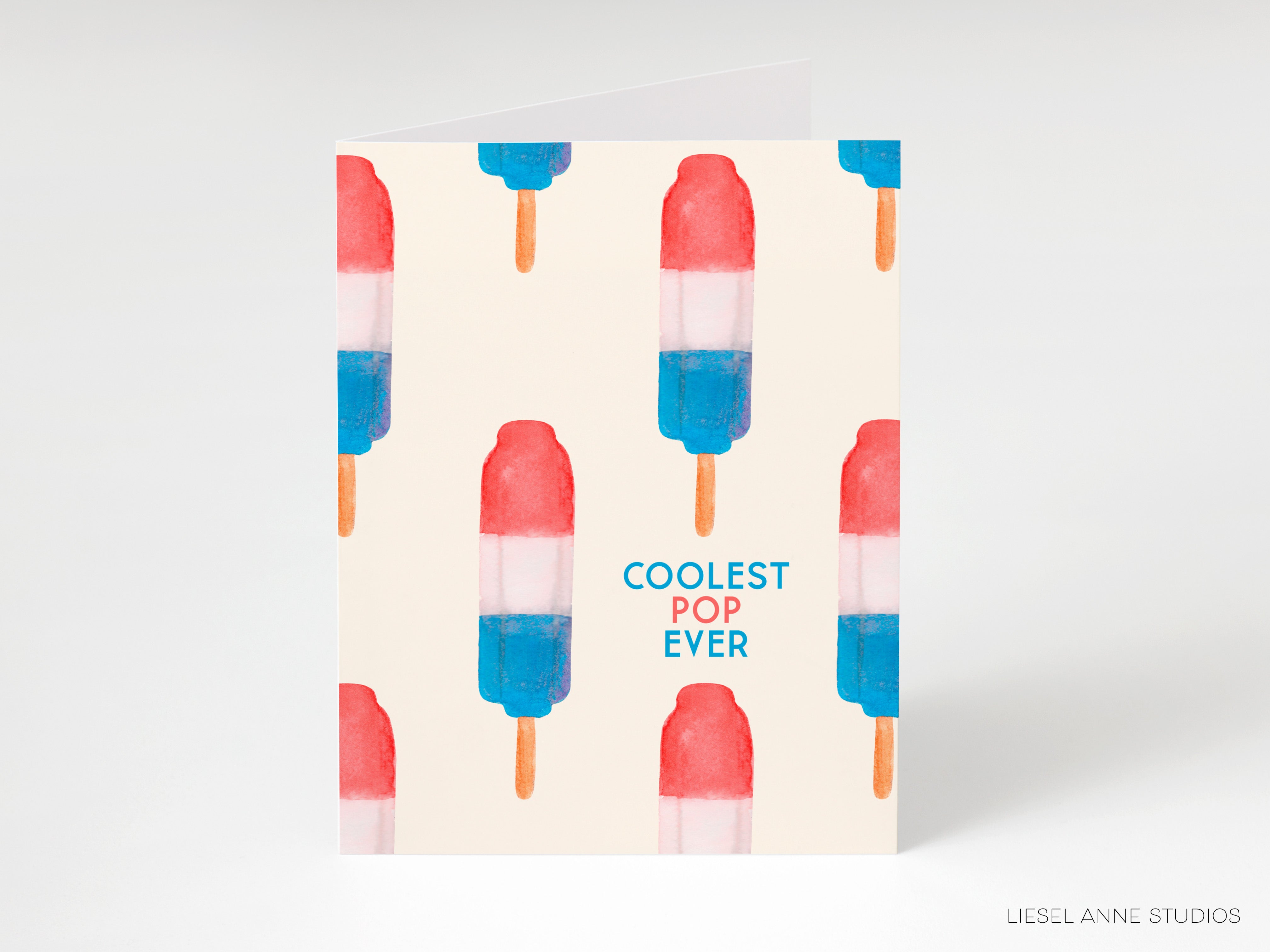 a card with pops on a stick on a white background