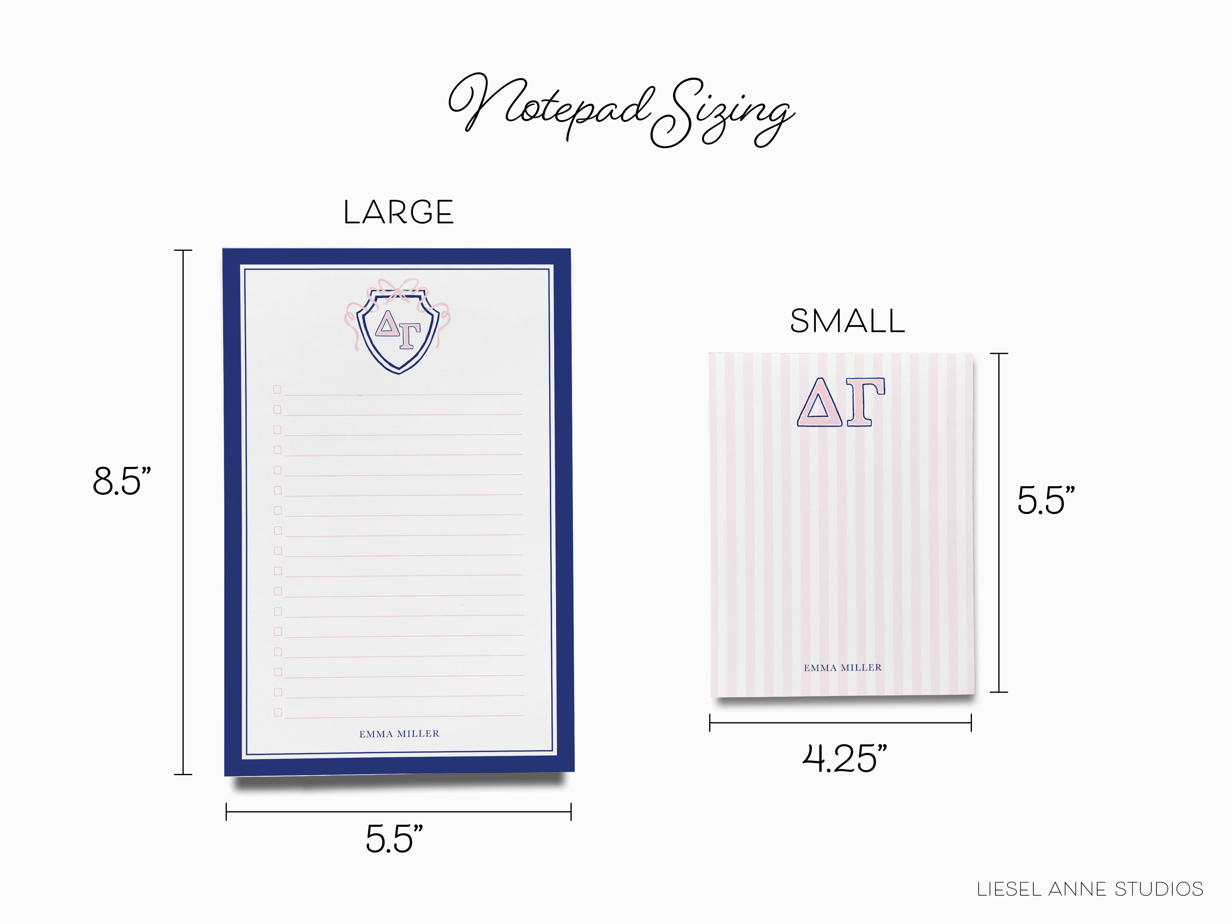 a blue and white notepad with a blue border