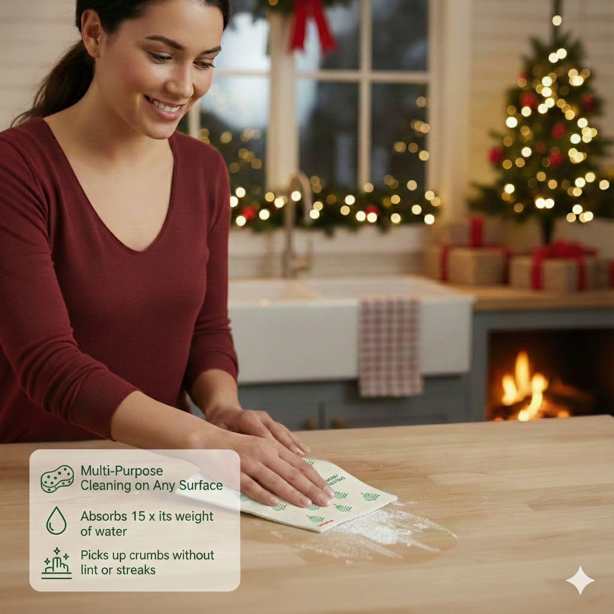 Evergreen Holiday Winter Evergreens- Linhome x Liesel Anne Swedish Dishcloths - 1 Pack