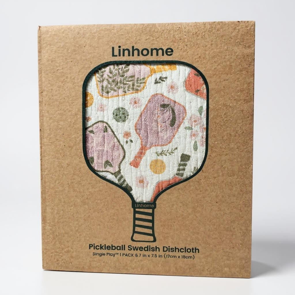 Linhome Pickleball Swedish Dishcloth- Floral Paddle Club- 1 Pack