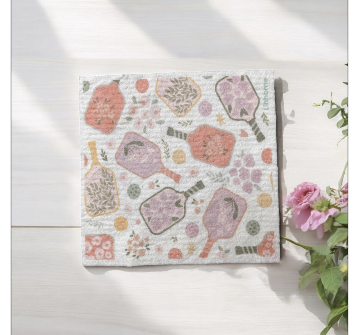 Linhome Pickleball Swedish Dishcloth- Floral Paddle & Ball Club- 2 Pack