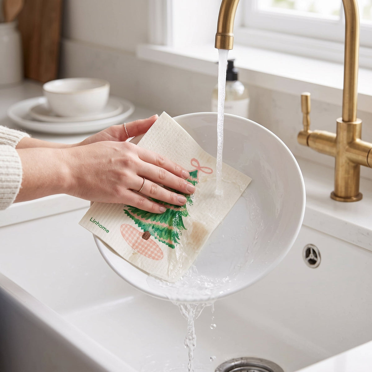 Holiday Classic Collection Gingham Christmas Tree- Linhome x Liesel Anne Swedish Dishcloths - 1 Pack