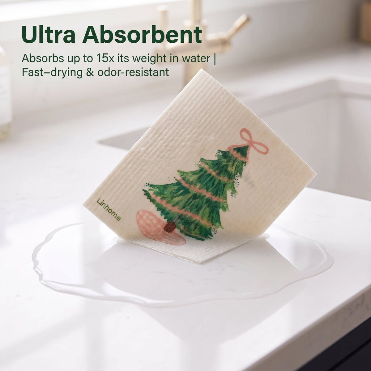 Holiday Classic Collection Gingham Christmas Tree- Linhome x Liesel Anne Swedish Dishcloths - 1 Pack