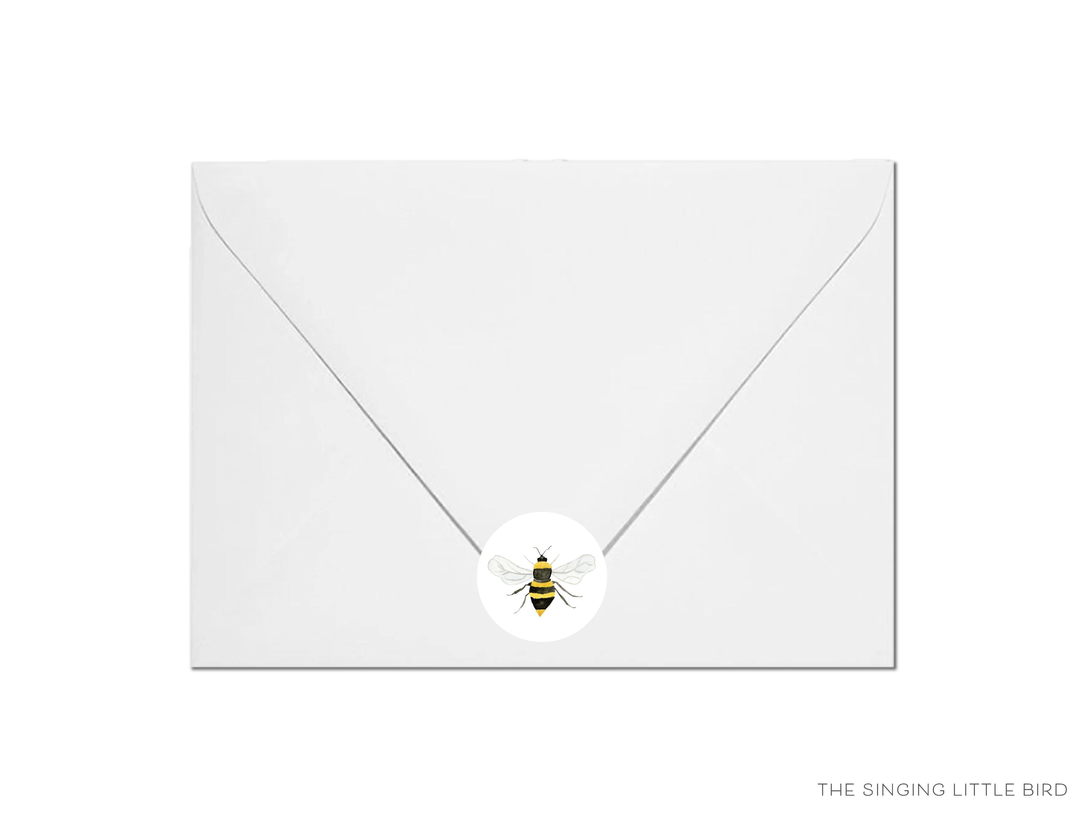 Bee Round Stickers-These matte round stickers feature our hand-painted watercolor bee, making great envelope seals or gifts for the bee lover in your life.-The Singing Little Bird