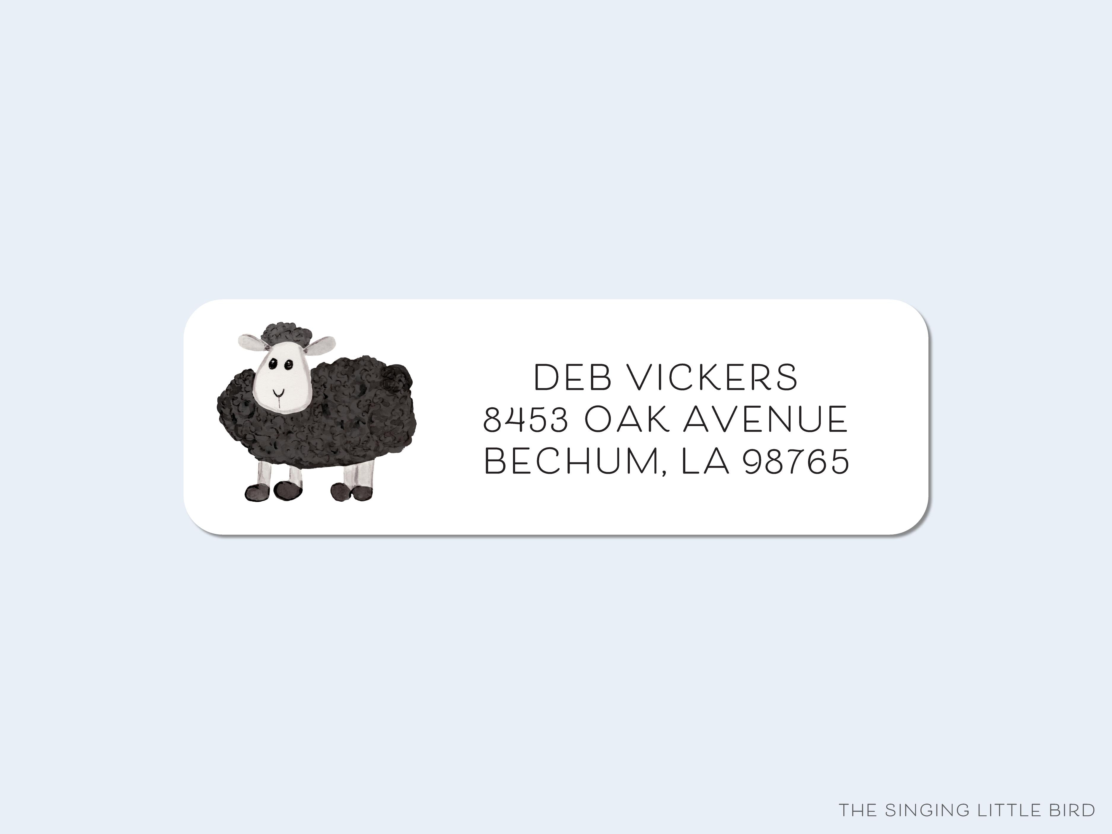 Black Sheep Return Address Labels- These personalized return address labels are 2.625" x 1" and feature our hand-painted watercolor sheep, printed in the USA on beautiful matte finish labels. These make great gifts for yourself or the farm animal lover. -The Singing Little Bird