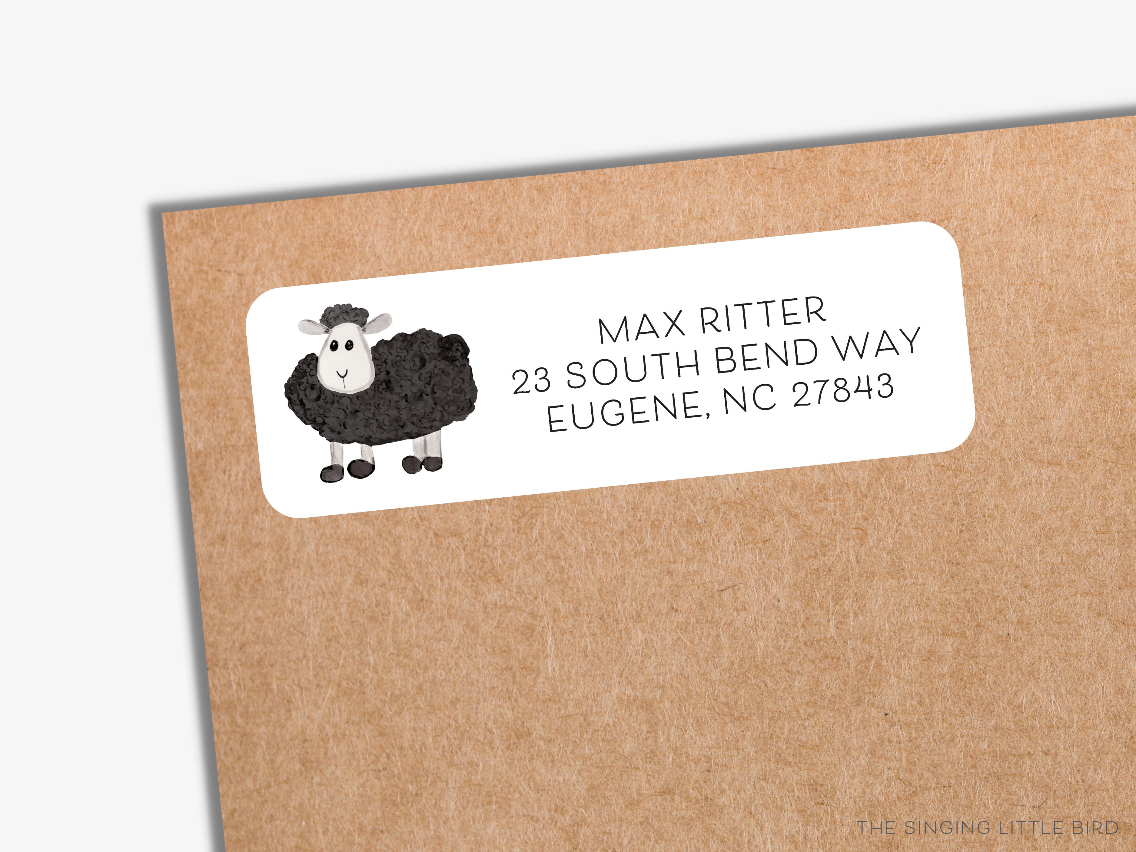 Black Sheep Return Address Labels- These personalized return address labels are 2.625" x 1" and feature our hand-painted watercolor sheep, printed in the USA on beautiful matte finish labels. These make great gifts for yourself or the farm animal lover. -The Singing Little Bird