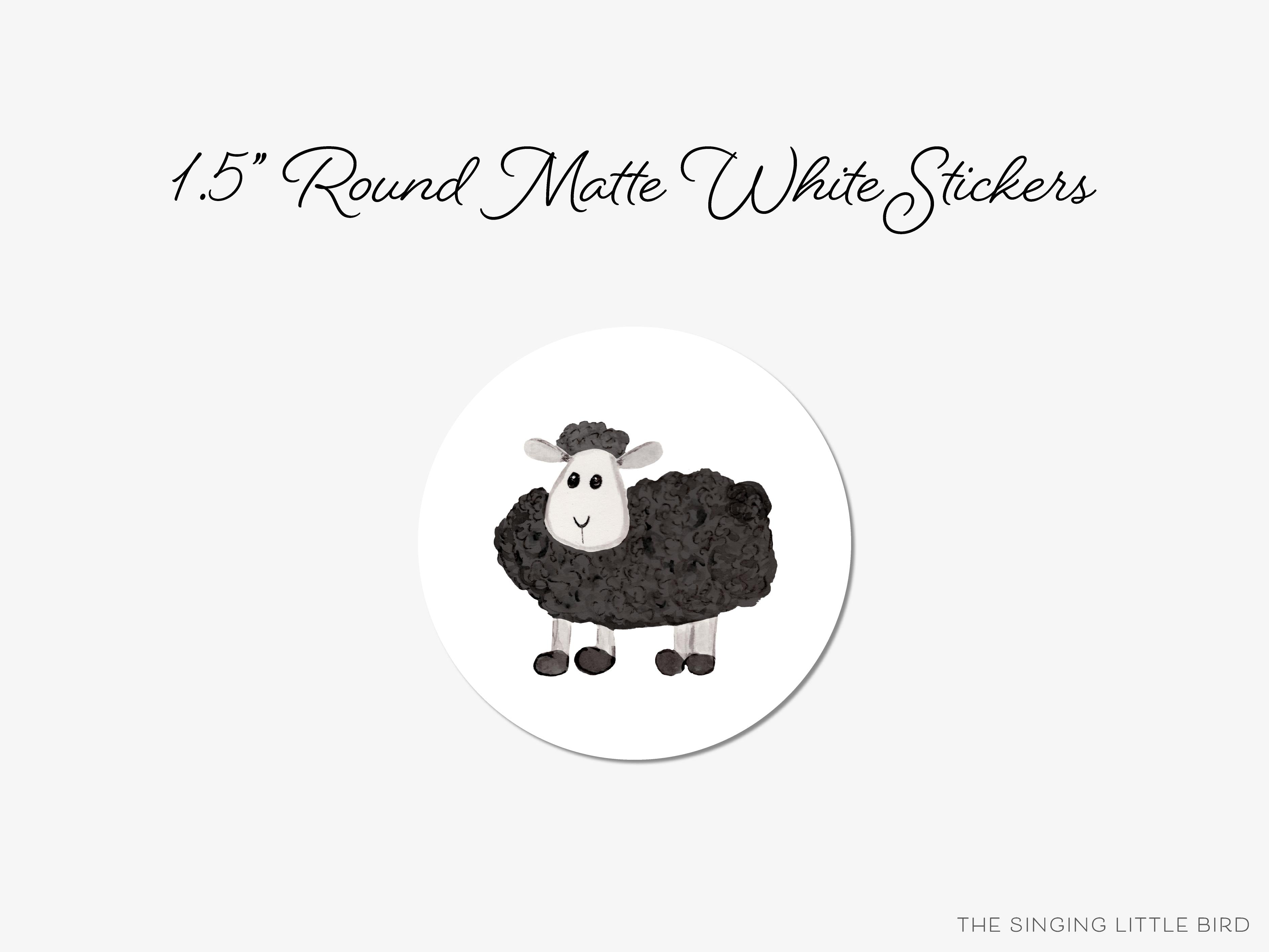 Black Sheep Round Stickers-These matte round stickers feature our hand-painted watercolor Black Sheep, making great envelope seals or gifts for the animal lover in your life.-The Singing Little Bird