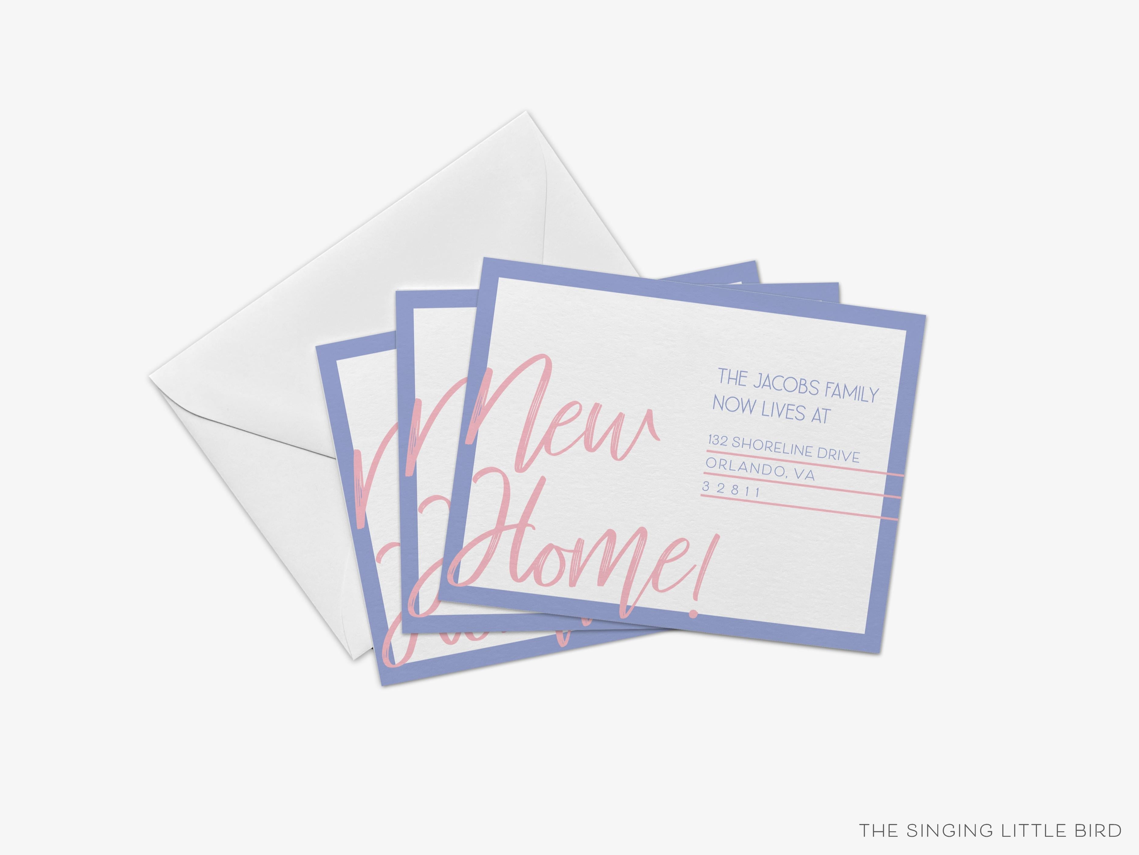 Bold Two Toned Moving Announcement-These personalized flat change of address cards are 4.25x5.5 and feature our bold two-toned option, printed in the USA on 120lb textured stock. They come with your choice of envelopes and make great moving announcements for the those who love to make things bold.-The Singing Little Bird