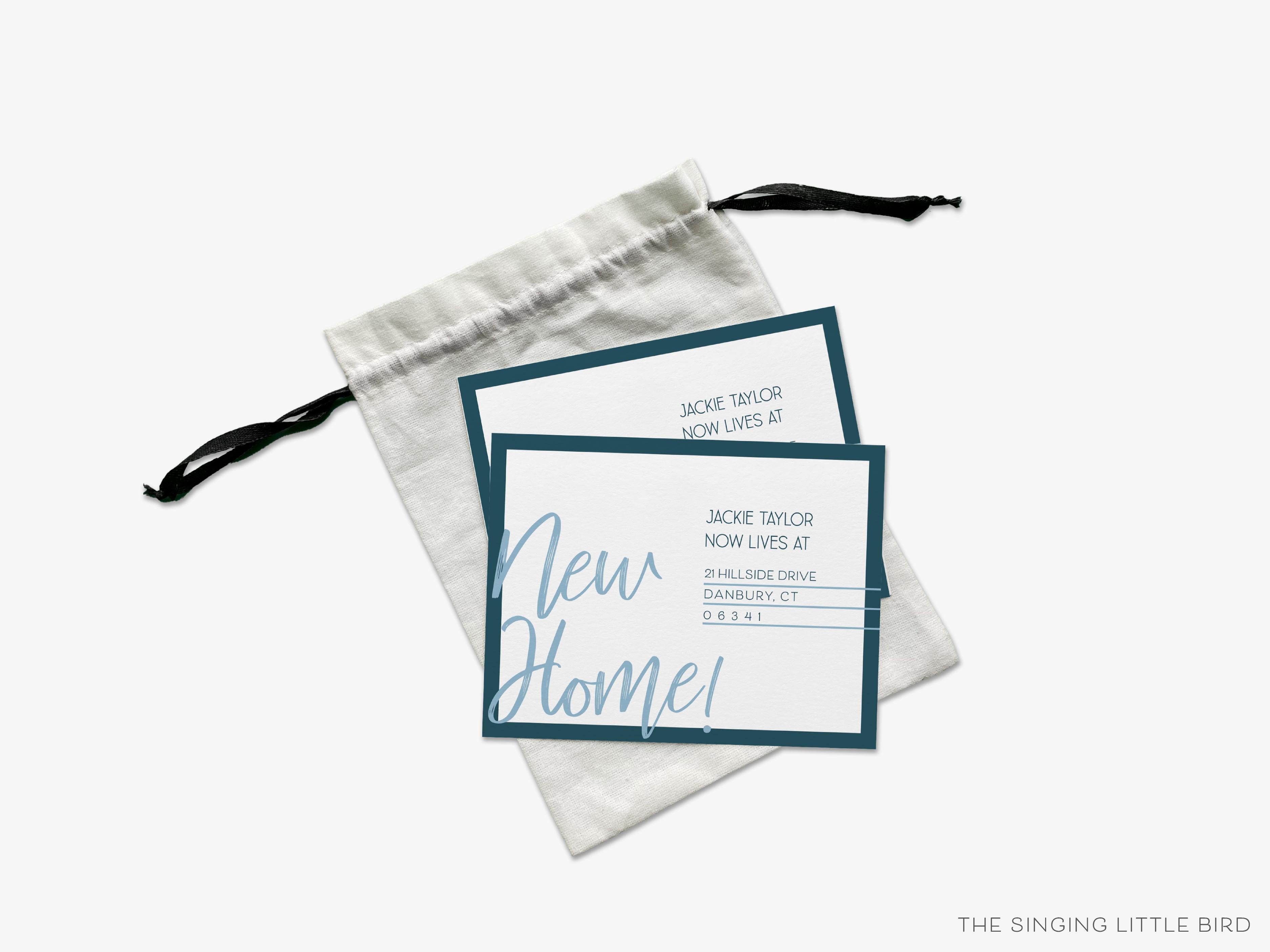 Bold Two Toned Moving Announcement-These personalized flat change of address cards are 4.25x5.5 and feature our bold two-toned option, printed in the USA on 120lb textured stock. They come with your choice of envelopes and make great moving announcements for the those who love to make things bold.-The Singing Little Bird