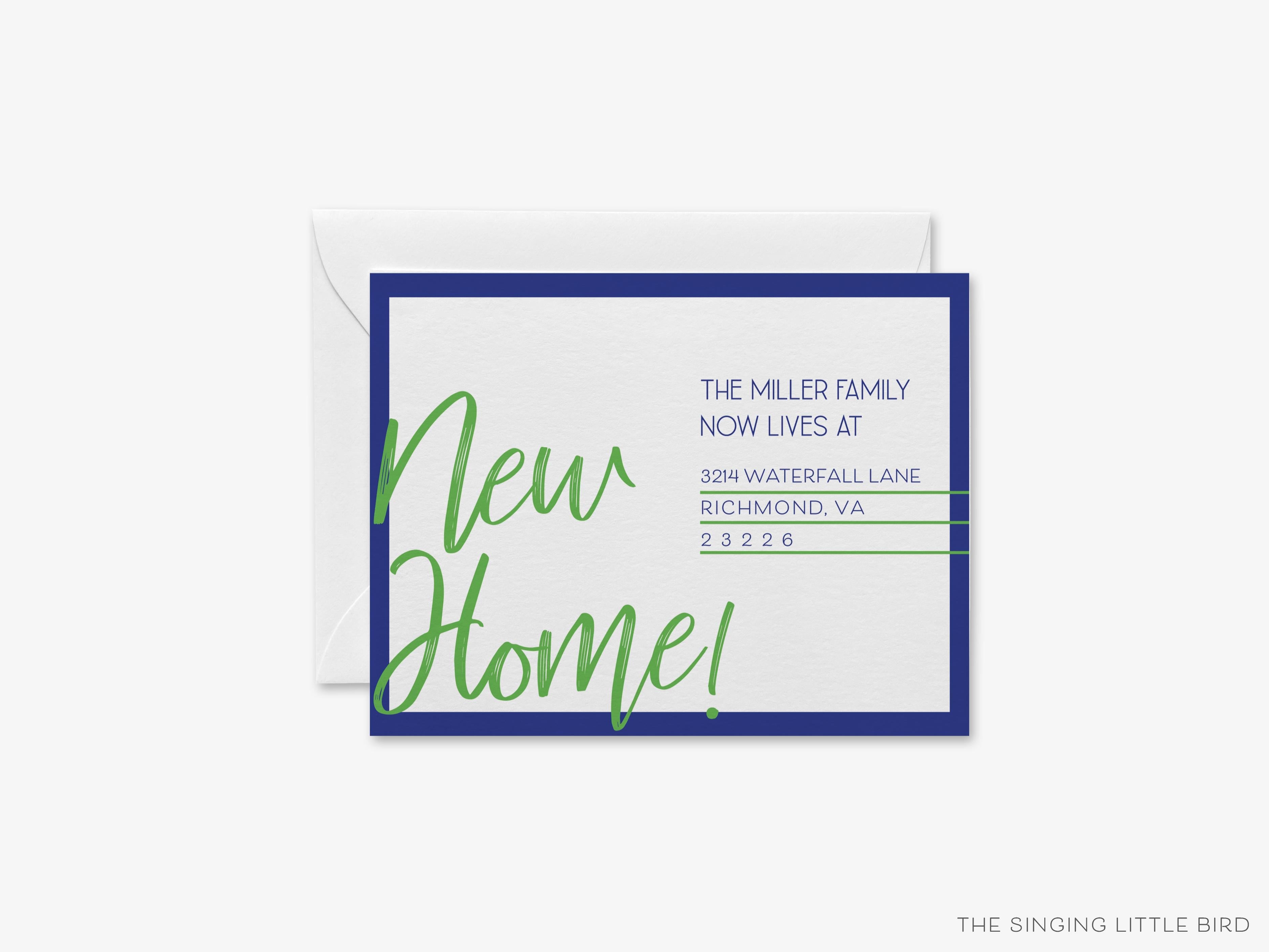 Bold Two Toned Moving Announcement-These personalized flat change of address cards are 4.25x5.5 and feature our bold two-toned option, printed in the USA on 120lb textured stock. They come with your choice of envelopes and make great moving announcements for the those who love to make things bold.-The Singing Little Bird