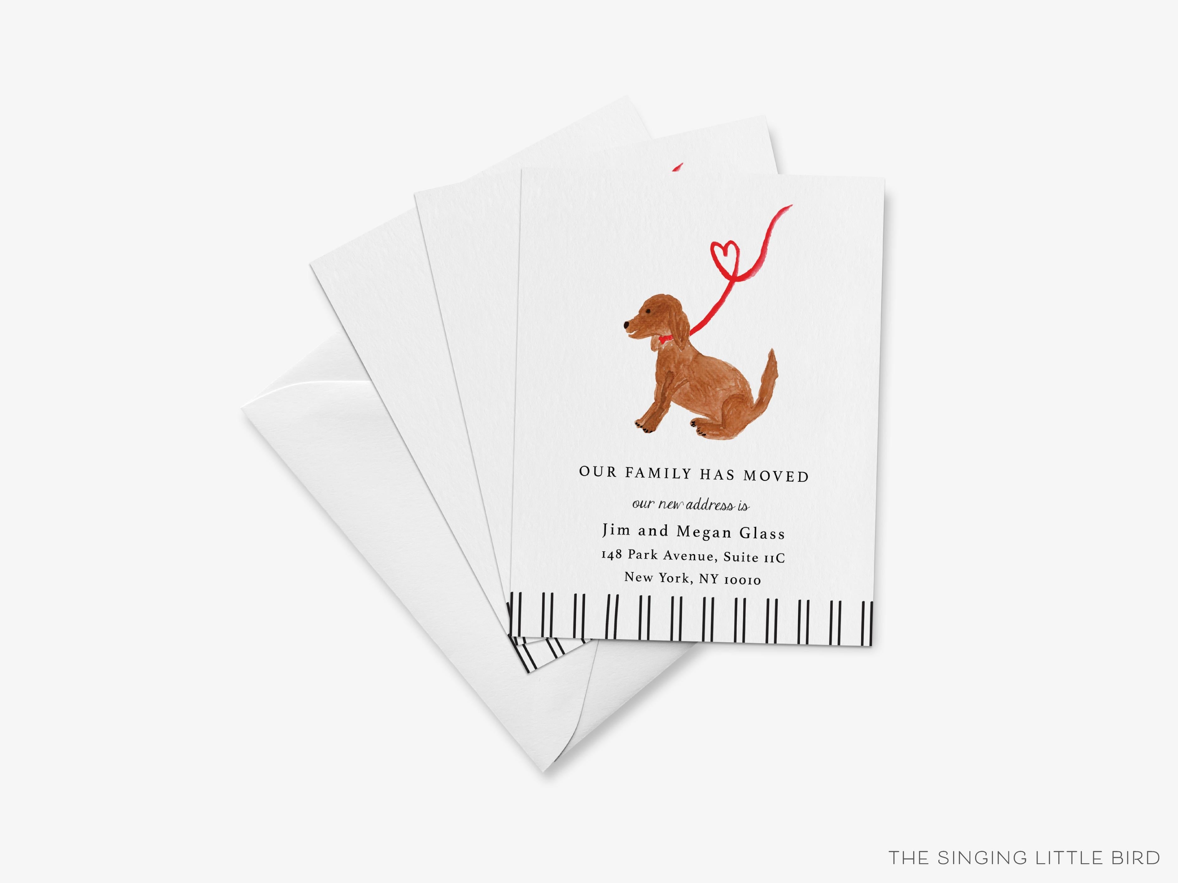 Dog Lover Moving Announcement-These personalized flat change of address cards are 4.25x5.5 and feature our hand-painted watercolor dog, printed in the USA on 120lb textured stock. They come with your choice of envelopes and make great moving announcements for the animal lover.-The Singing Little Bird