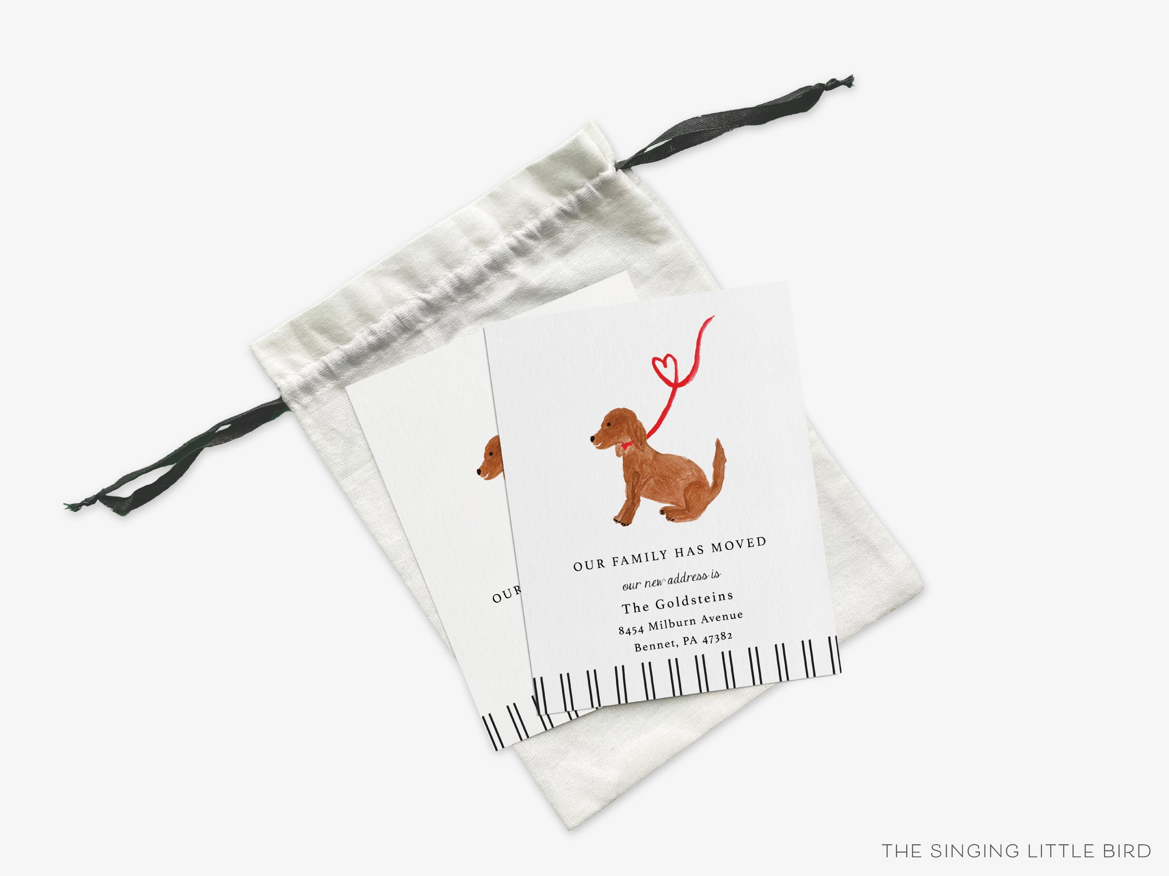 Dog Lover Moving Announcement-These personalized flat change of address cards are 4.25x5.5 and feature our hand-painted watercolor dog, printed in the USA on 120lb textured stock. They come with your choice of envelopes and make great moving announcements for the animal lover.-The Singing Little Bird