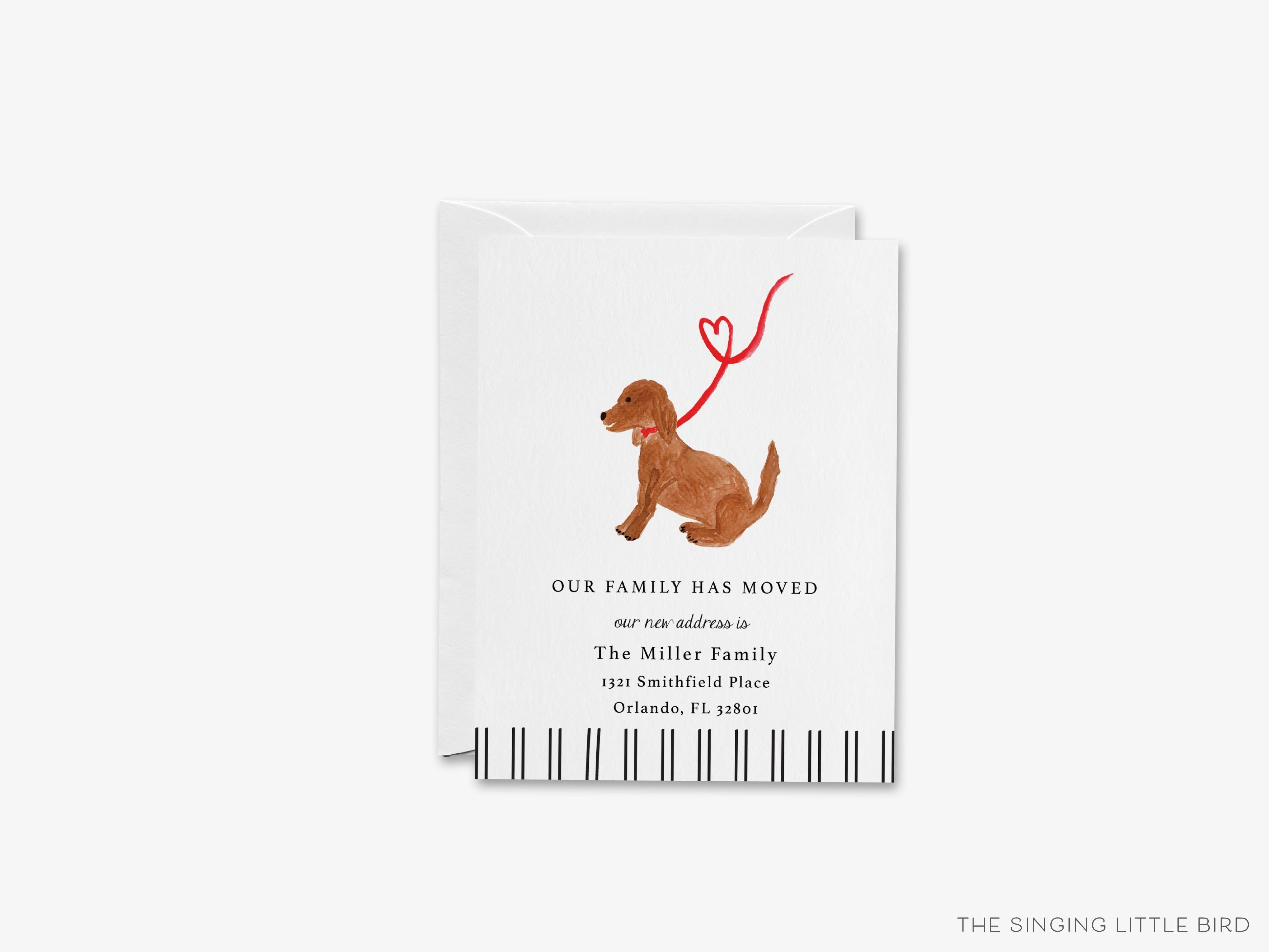 Dog Lover Moving Announcement-These personalized flat change of address cards are 4.25x5.5 and feature our hand-painted watercolor dog, printed in the USA on 120lb textured stock. They come with your choice of envelopes and make great moving announcements for the animal lover.-The Singing Little Bird