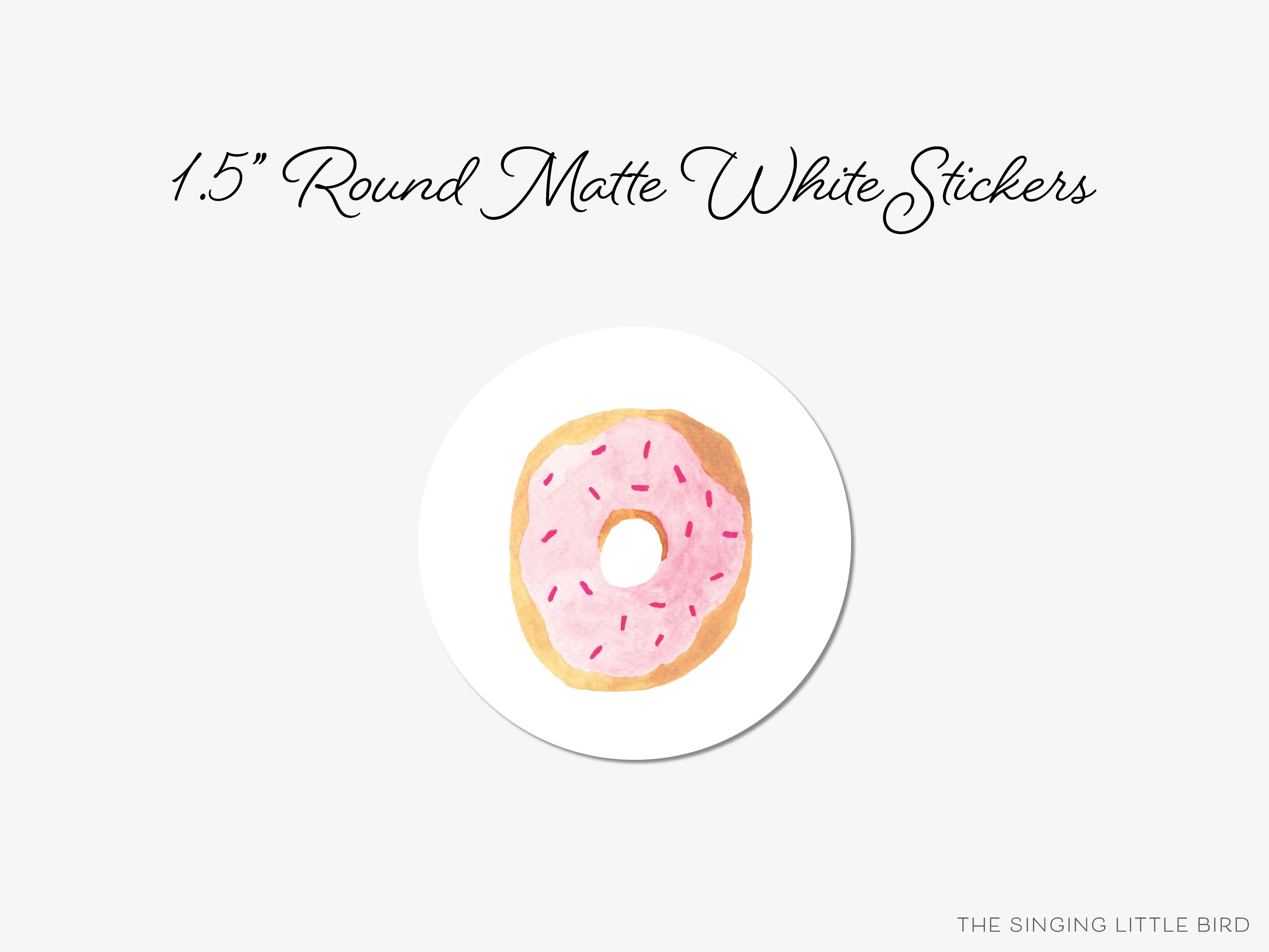 Donut Round Stickers-These matte round stickers feature our hand-painted watercolor donut, making great envelope seals or gifts for the foodie lover in your life.-The Singing Little Bird