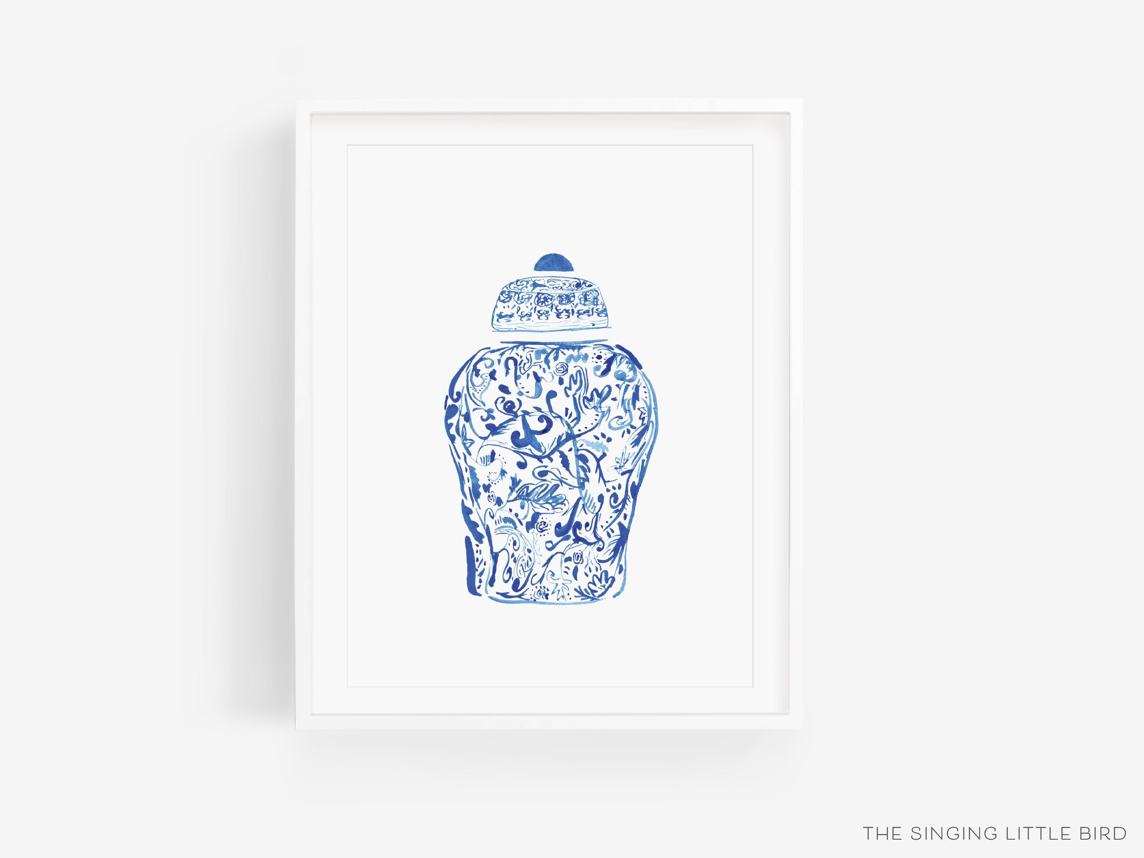 Ginger Jar Art Print-This watercolor art print features our hand-painted Ginger Jar, printed in the USA on 120lb high quality art paper. This makes a great gift or wall decor for the chinoiserie lover in your life.-The Singing Little Bird