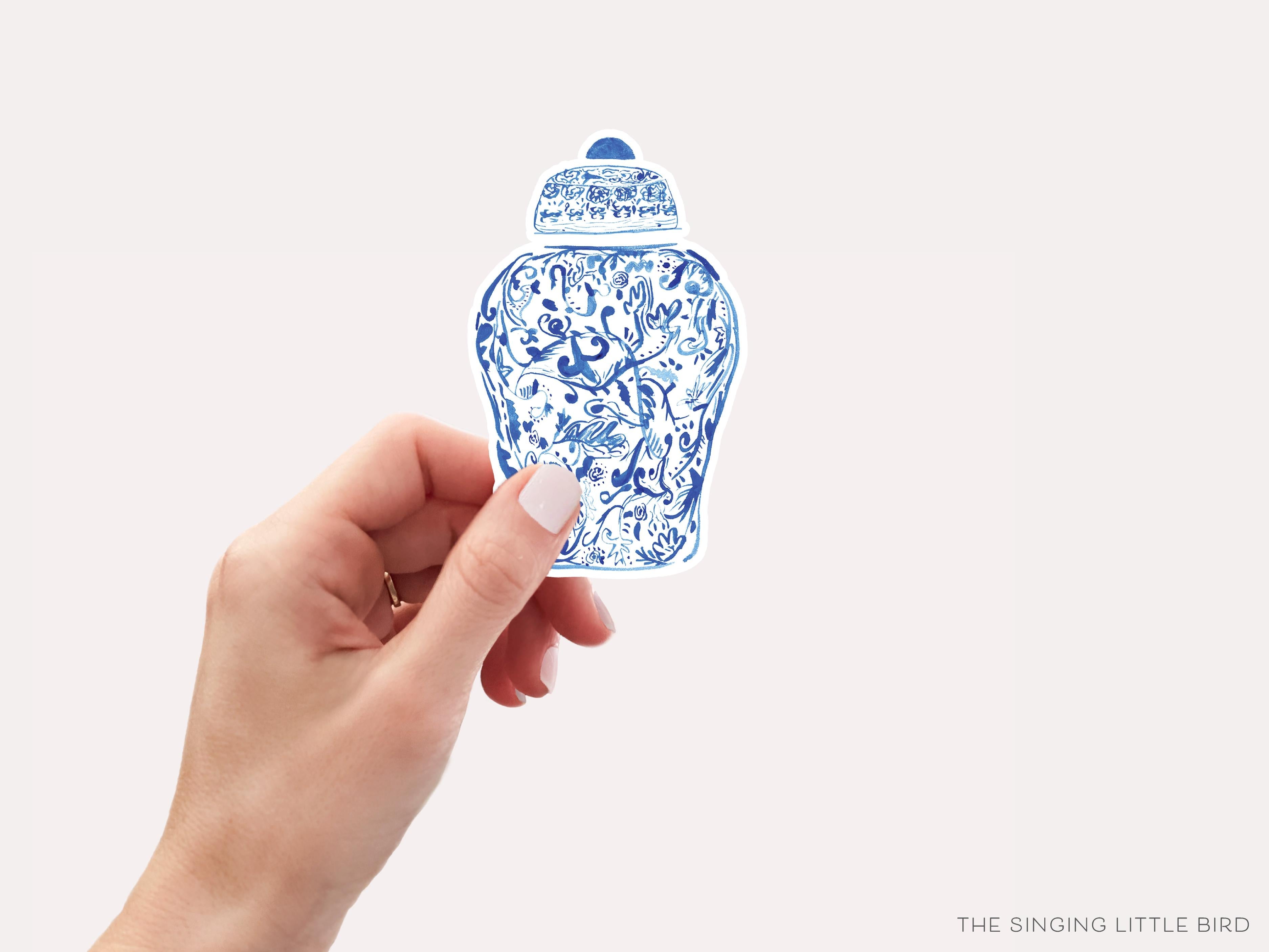 Ginger Jar Vinyl Sticker-These weatherproof die cut stickers feature our hand-painted watercolor Ginger Jar, making great laptop or water bottle stickers or gifts for the chinoiserie lover in your life.-The Singing Little Bird