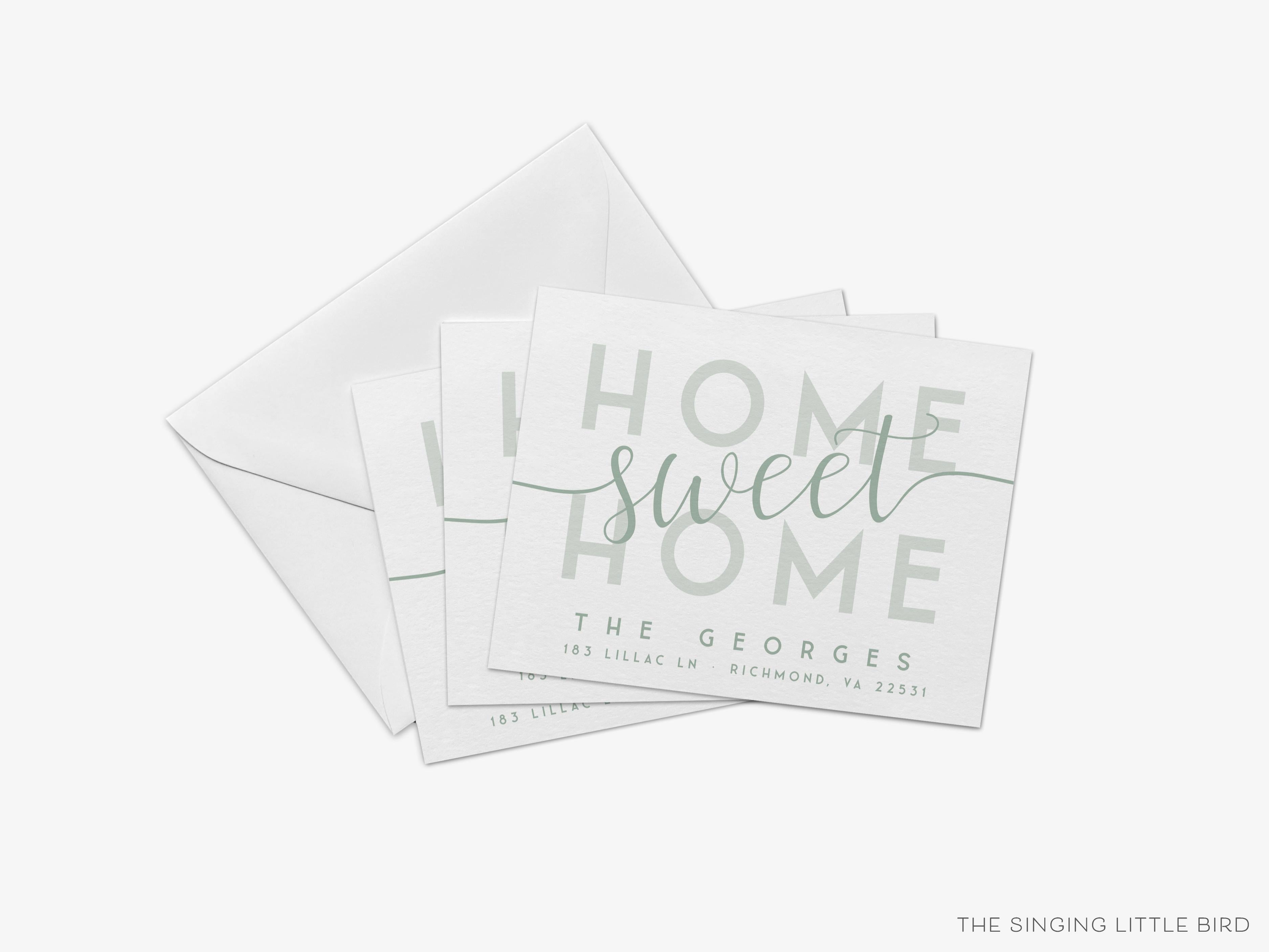 Home Sweet Home Moving Announcement-These personalized flat change of address cards are 4.25x5.5 and feature our hand-painted watercolor Home Sweet Home text, printed in the USA on 120lb textured stock. They come with your choice of envelopes and make great moving announcements for the new homeowner.-The Singing Little Bird