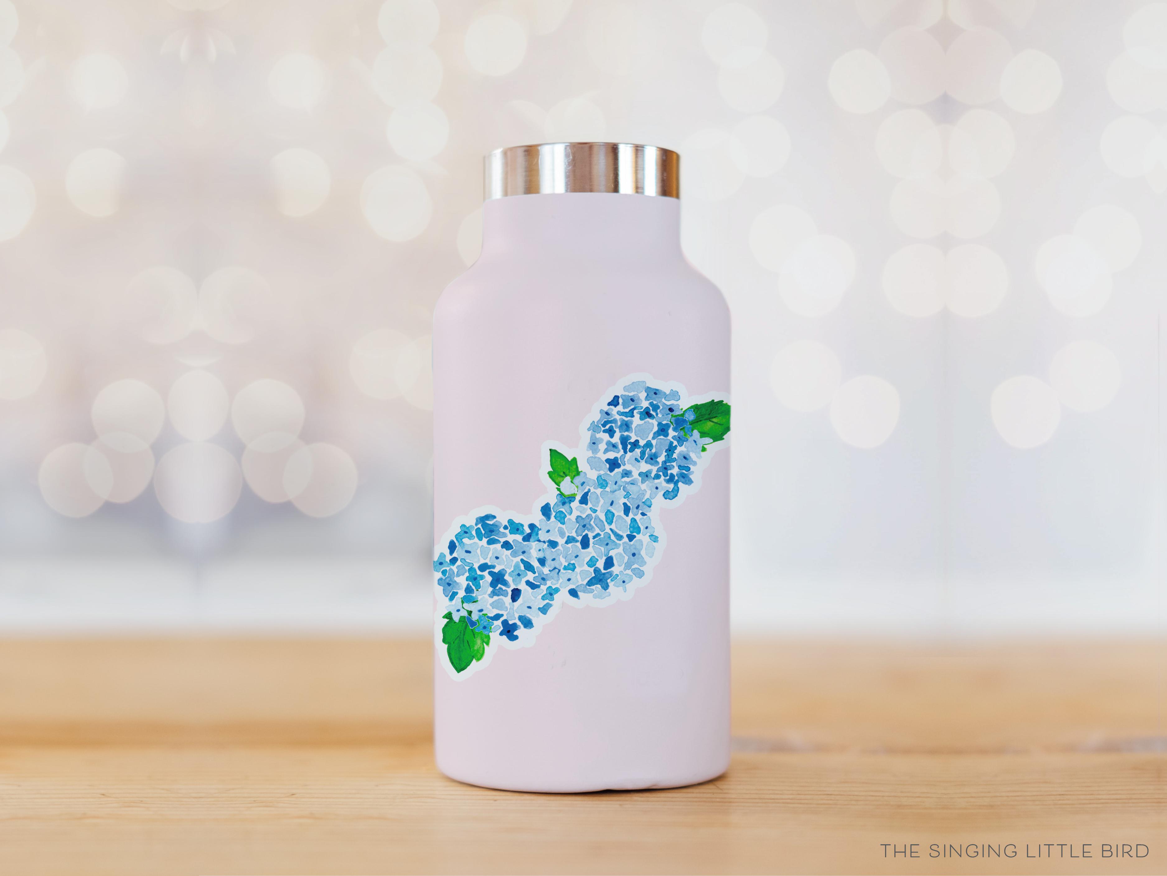 Hydrangea Bunch Vinyl Sticker-These weatherproof die cut stickers feature our hand-painted watercolor hydrangea, making great laptop or water bottle stickers or gifts for the gardner in your life.-The Singing Little Bird