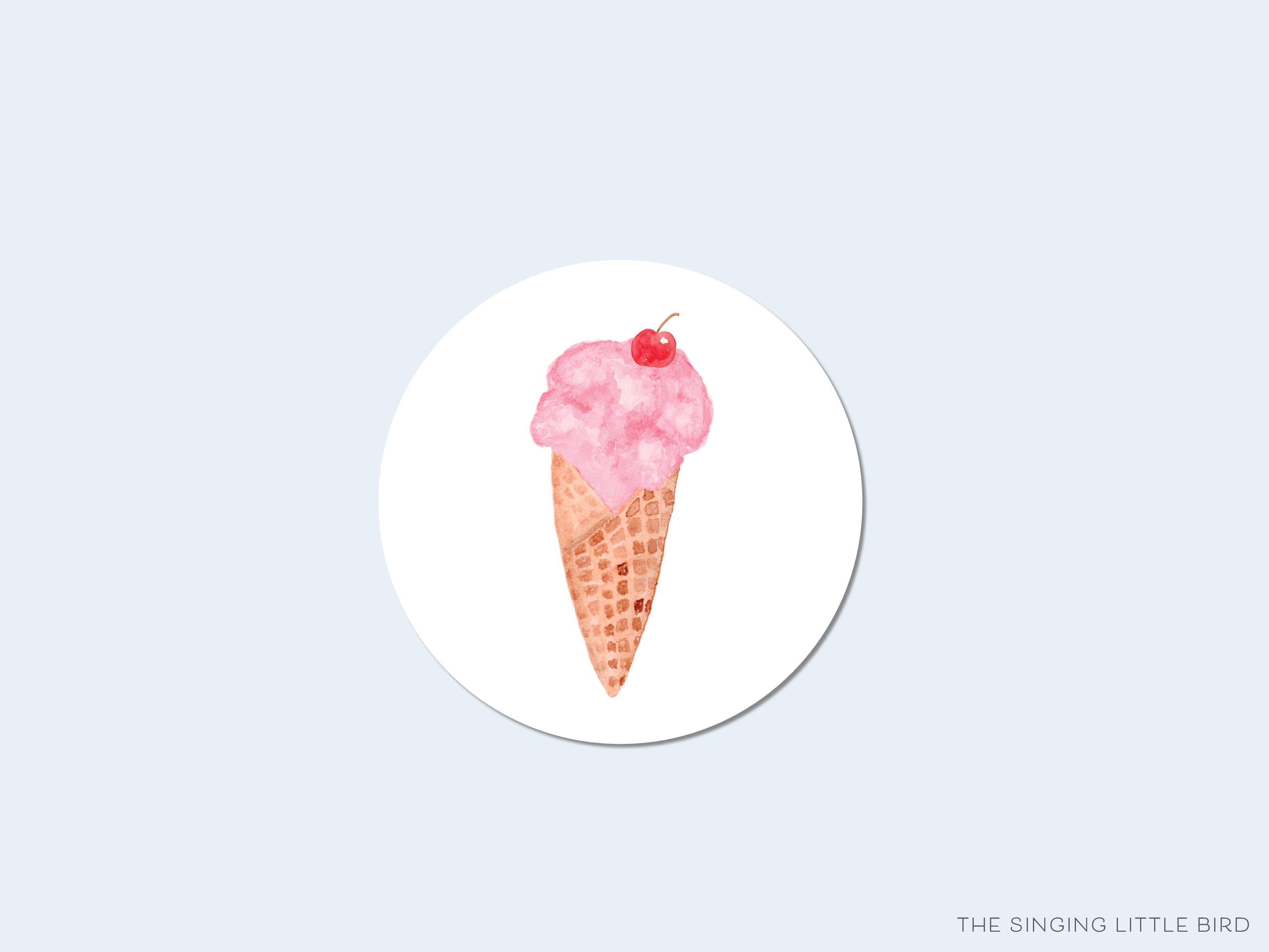 Ice Cream Round Stickers-These matte round stickers feature our hand-painted watercolor ice cream cone, making great envelope seals or gifts for the treats lover in your life.-The Singing Little Bird