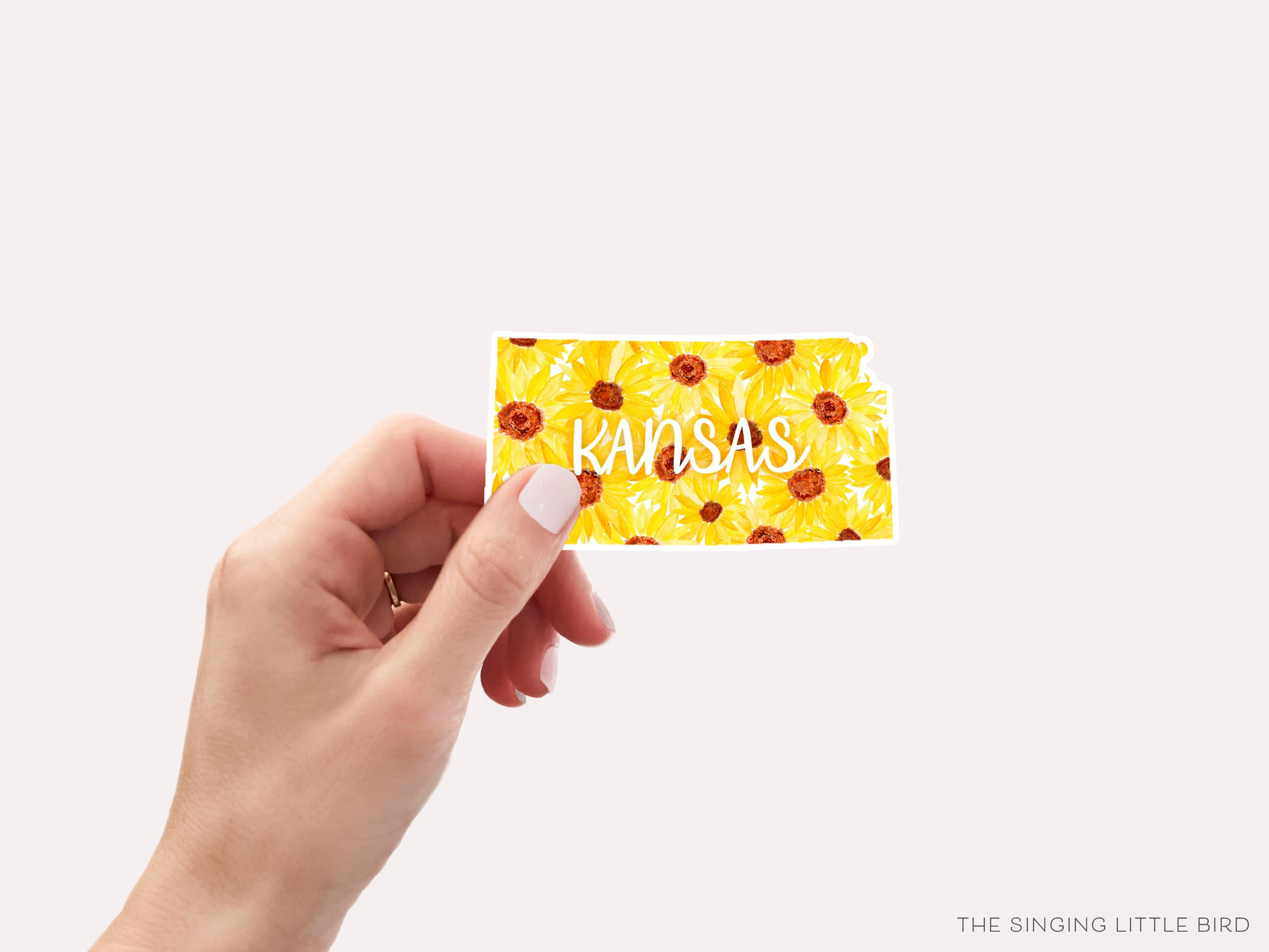 Kansas Sunflower Vinyl Sticker-These weatherproof die cut stickers feature our hand-painted watercolor Kansas sunflowers, making great laptop or water bottle stickers or gifts for the Kansas lover in your life.-The Singing Little Bird