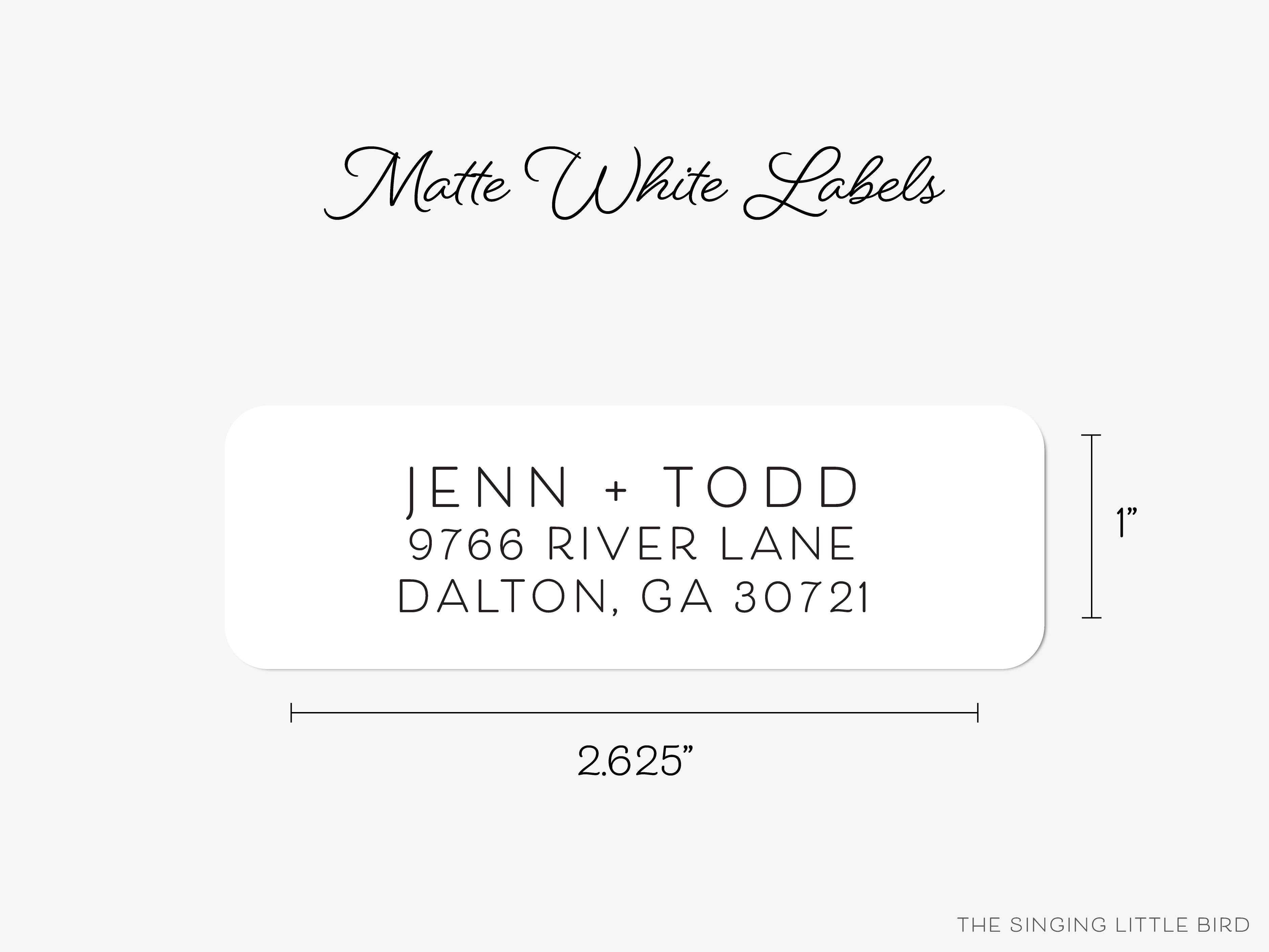 Minimalist Return Address Labels- These personalized return address labels are 2.625" x 1" and feature our simple text, printed in the USA on beautiful matte finish labels. These make great gifts for yourself or the modern lover. -The Singing Little Bird