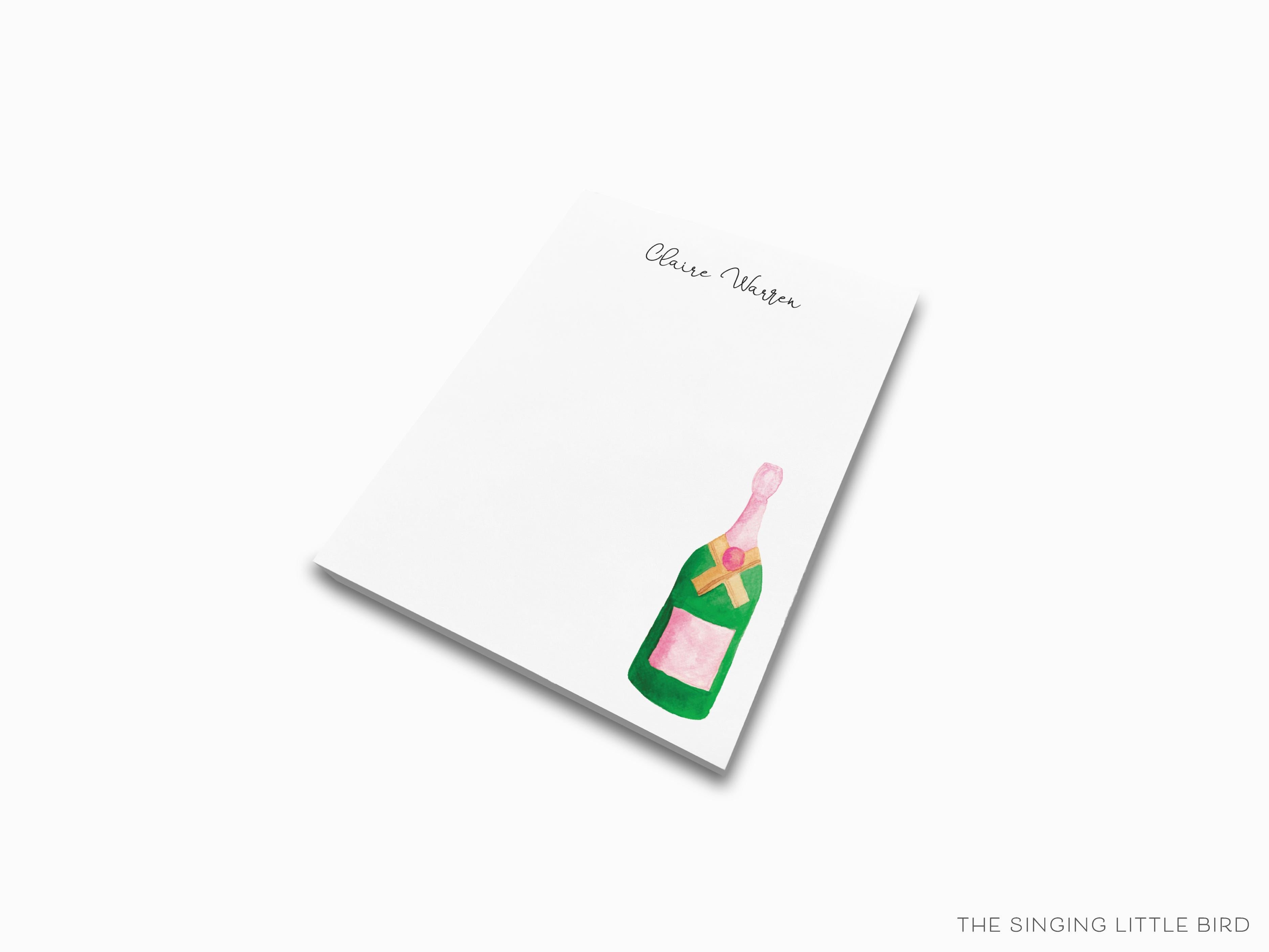 Personalized Champagne Bottle Notepad-These personalized notepads feature our hand-painted watercolor champagne bottles, printed in the USA on a beautiful smooth stock. You choose which size you want (or bundled together for a beautiful gift set) and makes a great gift for the checklist and bubbly lover in your life.-The Singing Little Bird