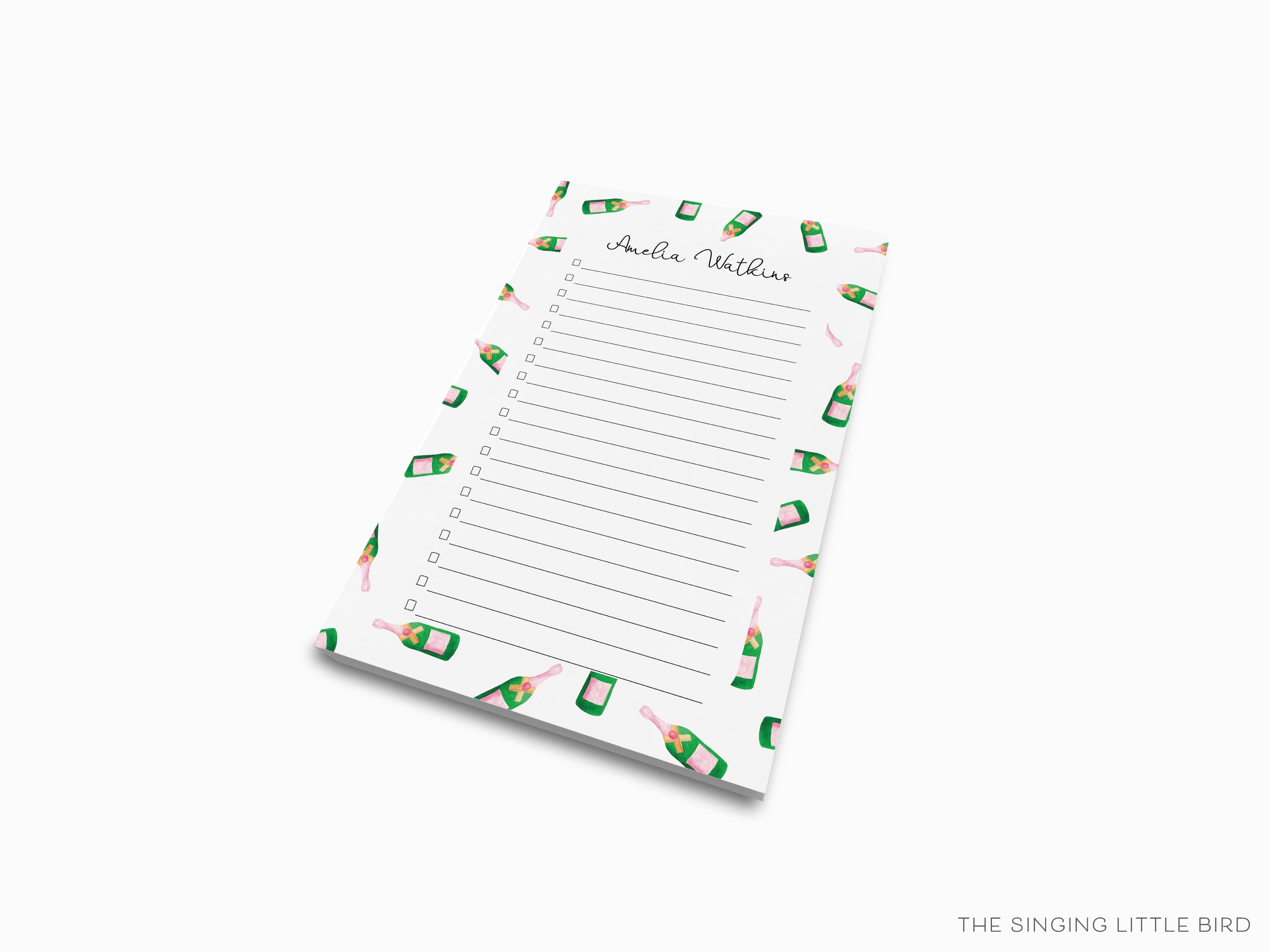 Personalized Champagne Bottles Notepad-These personalized notepads feature our hand-painted watercolor champagne bottles, printed in the USA on a beautiful smooth stock. You choose which size you want (or bundled together for a beautiful gift set) and makes a great gift for the checklist and bubbly lover in your life.-The Singing Little Bird