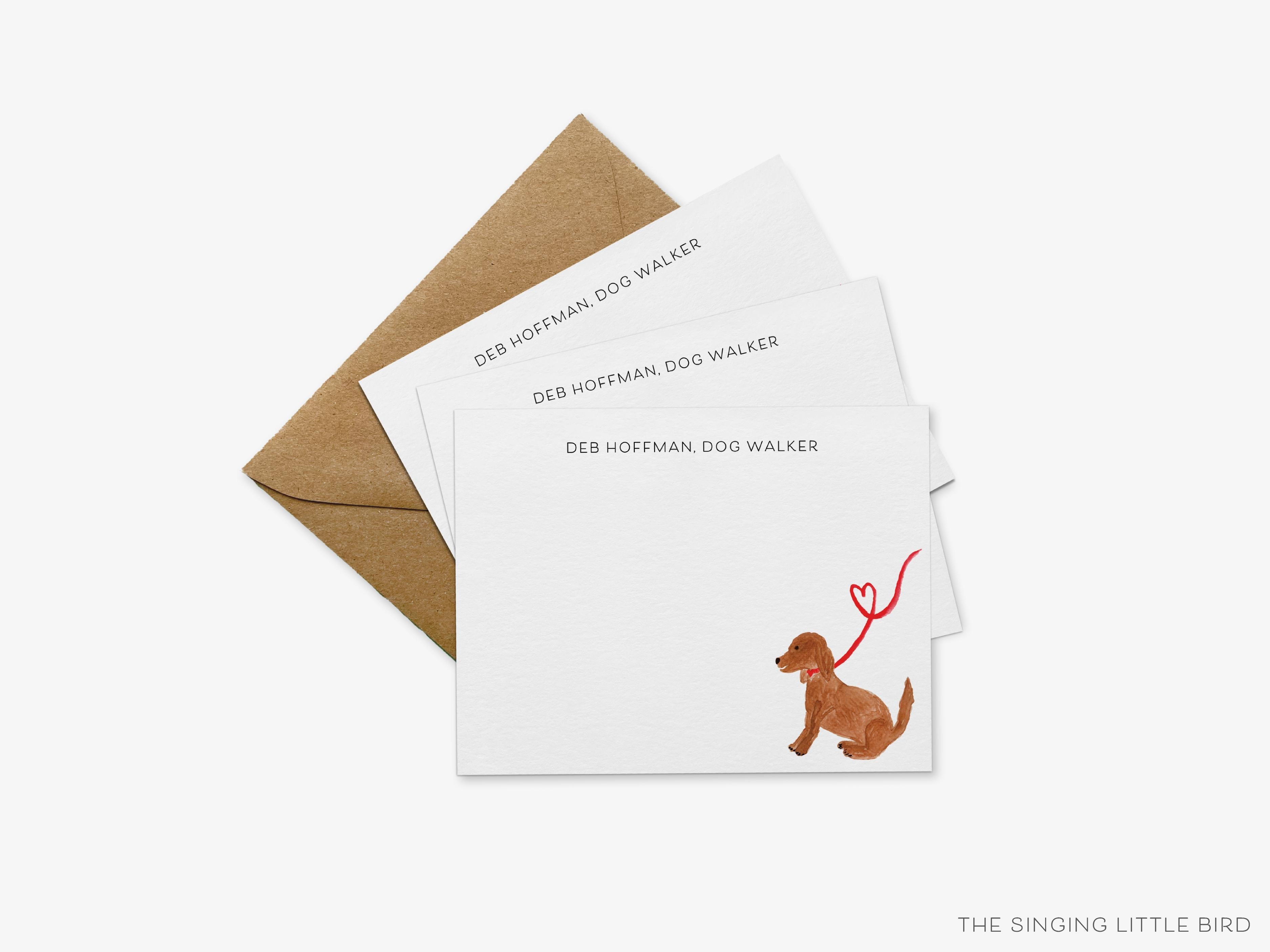 Personalized Dog Lover Flat Notes-These personalized flat notecards are 4.25x5.5 and feature our hand-painted watercolor dog, printed in the USA on 120lb textured stock. They come with your choice of envelopes and make great thank yous and gifts for the puppy lover in your life.-The Singing Little Bird
