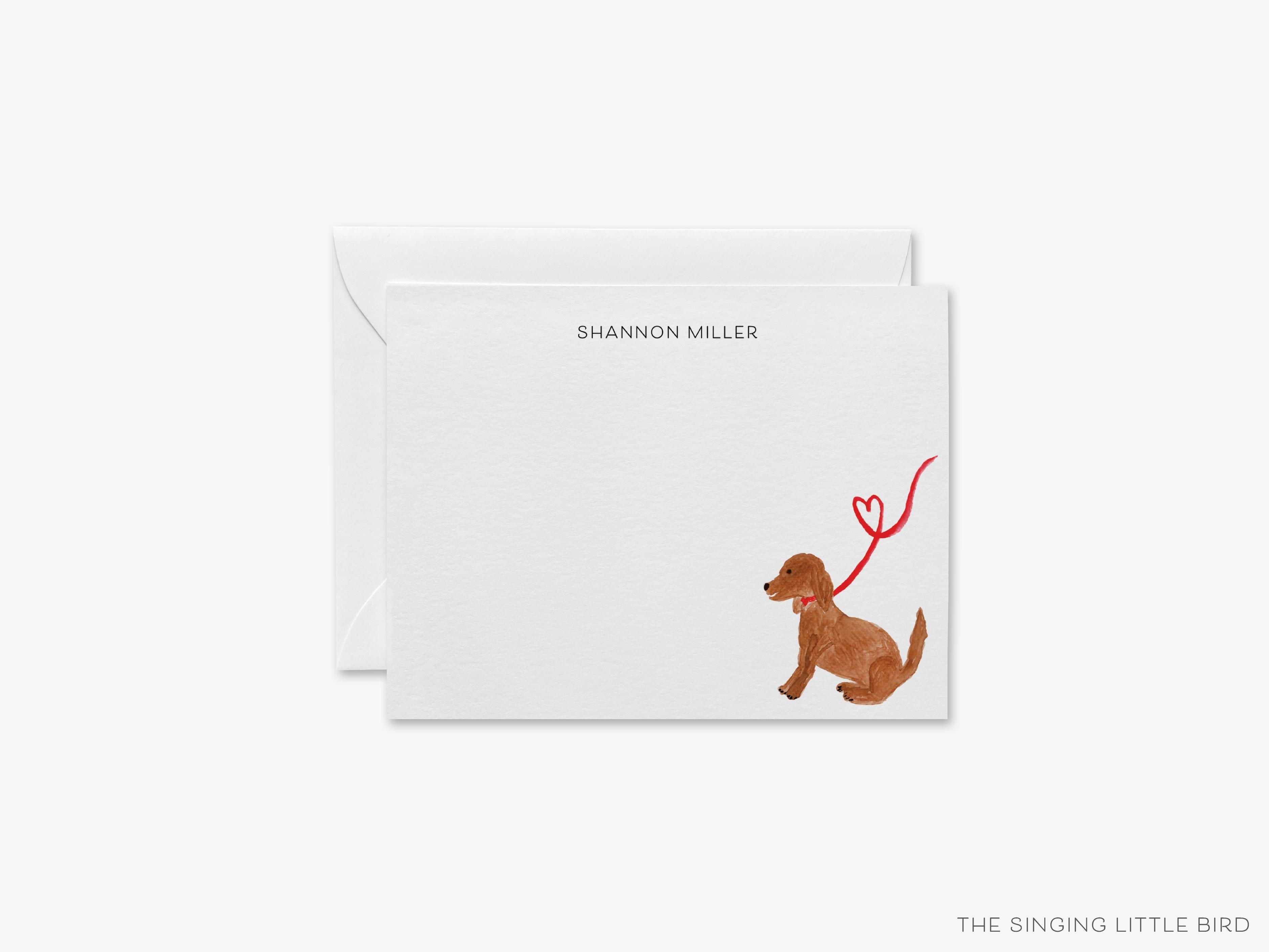 Personalized Dog Lover Flat Notes-These personalized flat notecards are 4.25x5.5 and feature our hand-painted watercolor dog, printed in the USA on 120lb textured stock. They come with your choice of envelopes and make great thank yous and gifts for the puppy lover in your life.-The Singing Little Bird