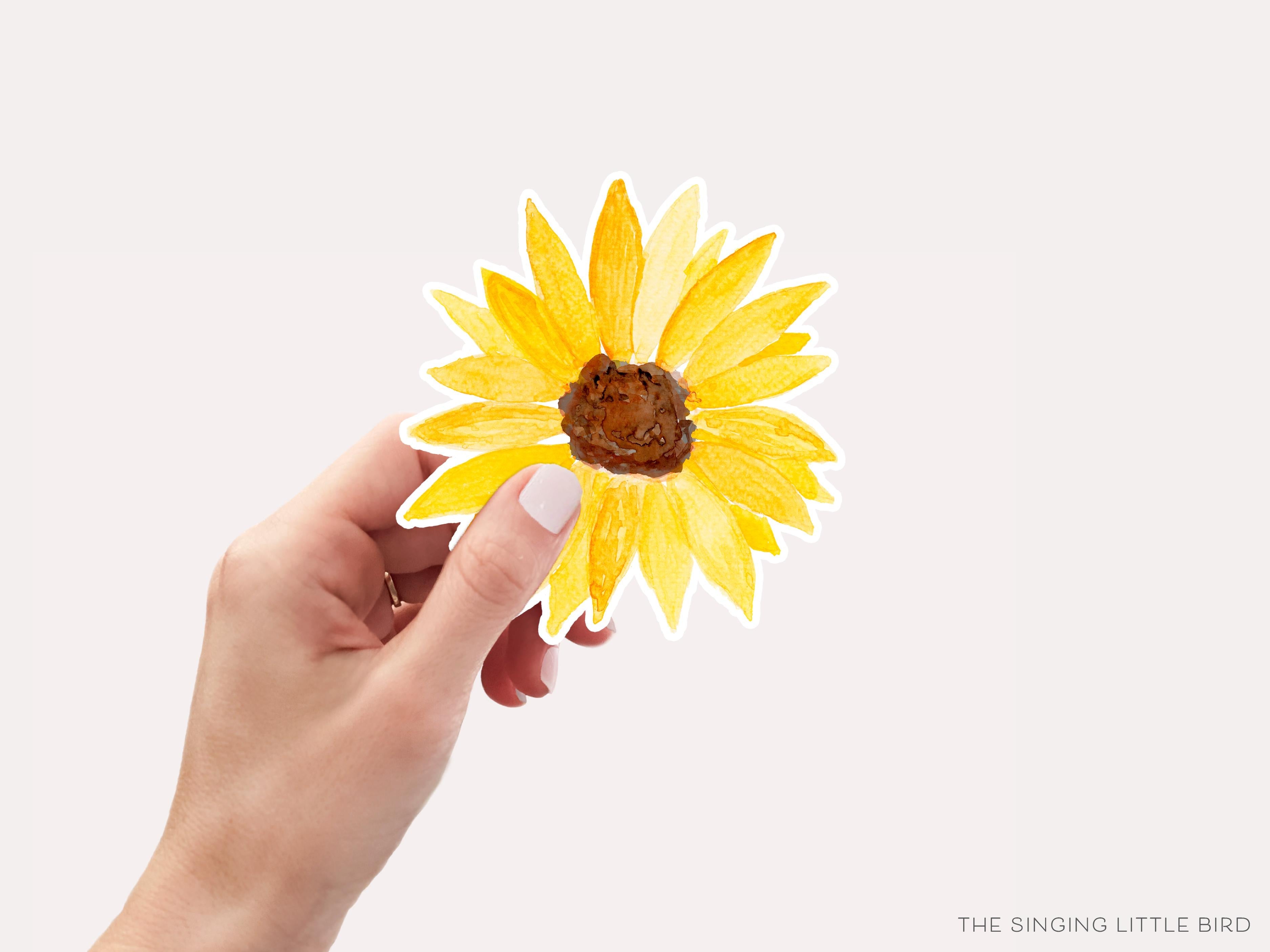 Sunflower Vinyl Sticker-These weatherproof die cut stickers feature our hand-painted watercolor Sunflower, making great laptop or water bottle stickers or gifts for the flower lover in your life.-The Singing Little Bird