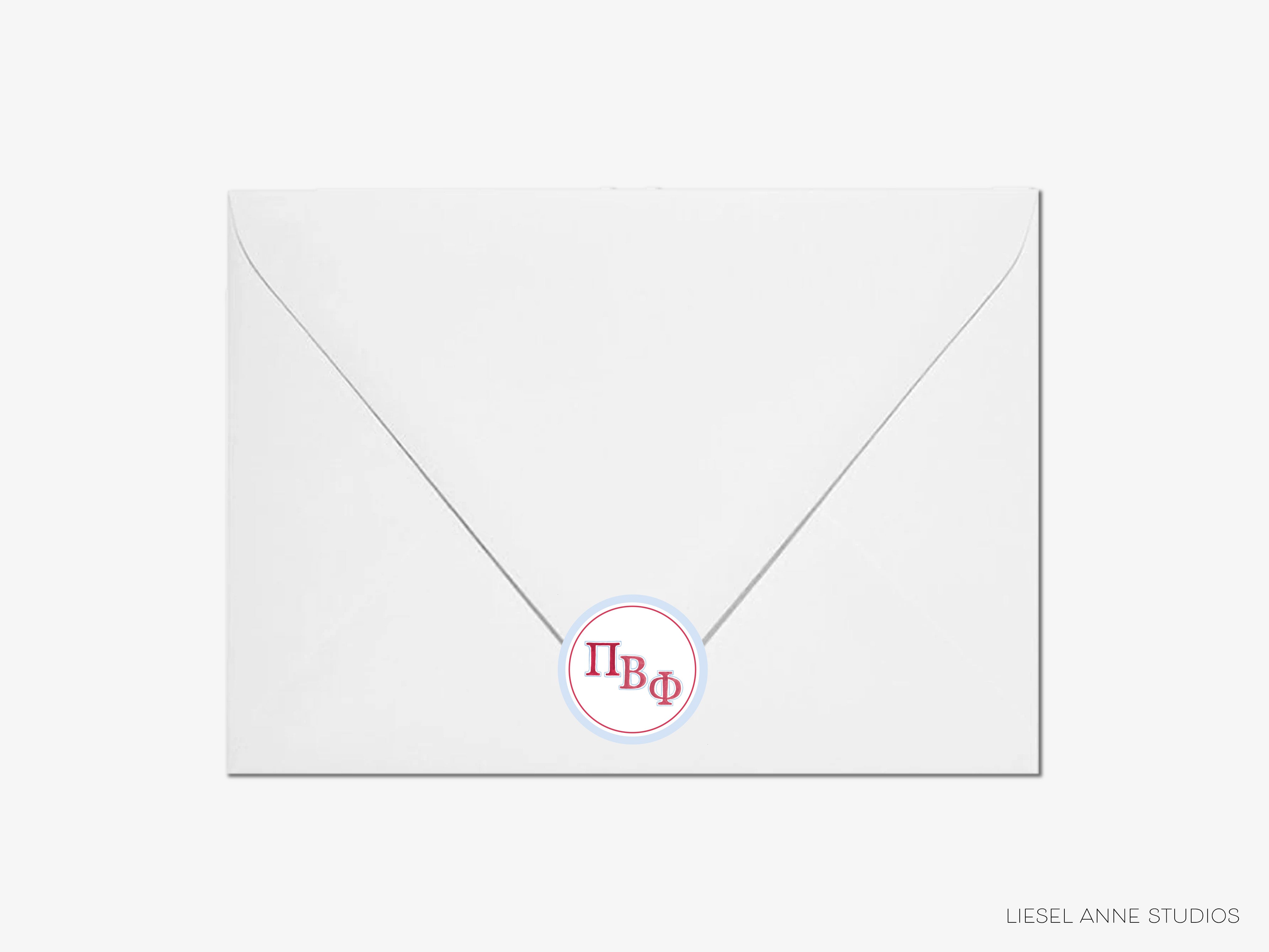 a white envelope with a red and white tag on it
