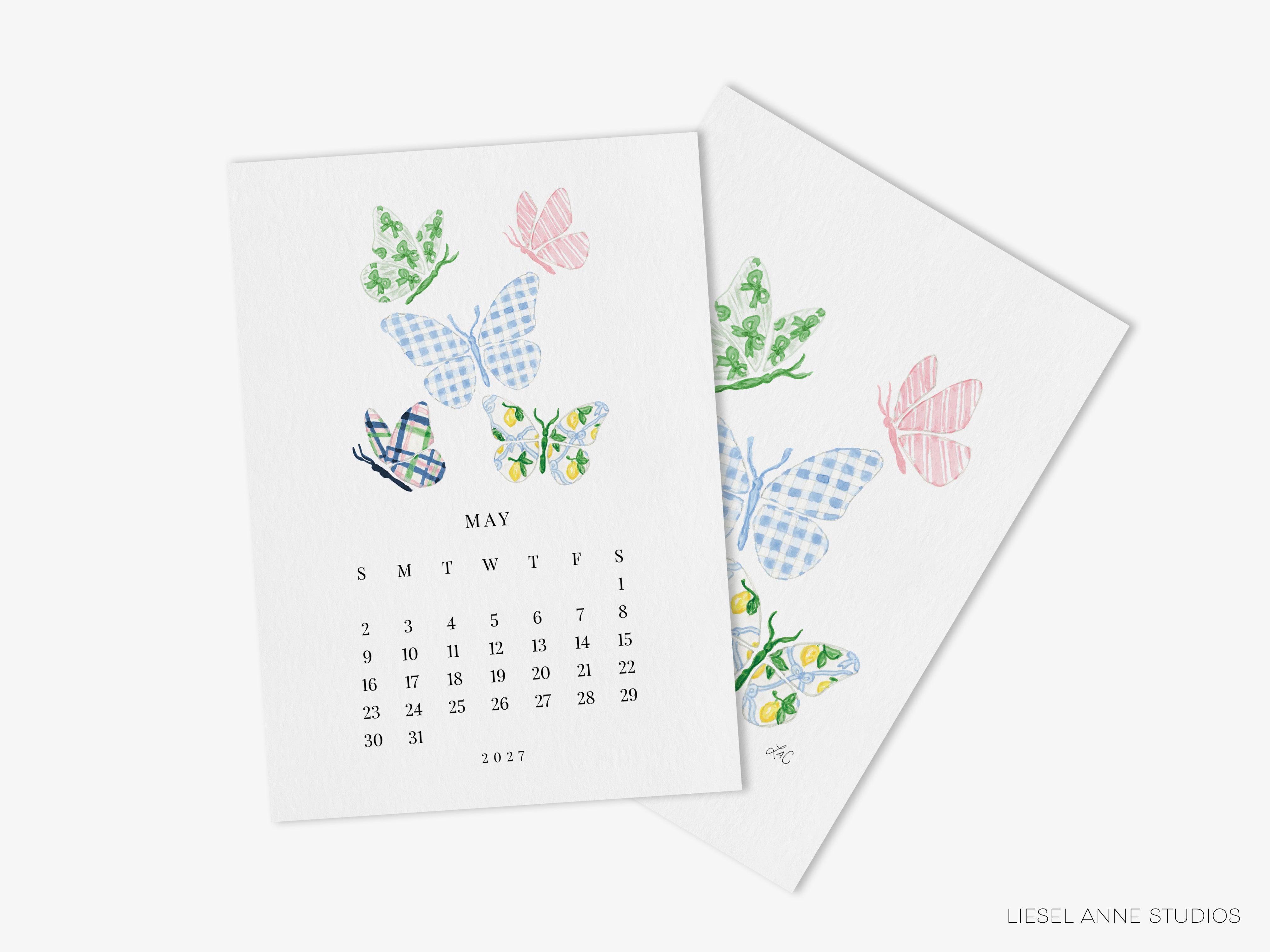 The image is a calendar page with a design of butterflies and flowers.