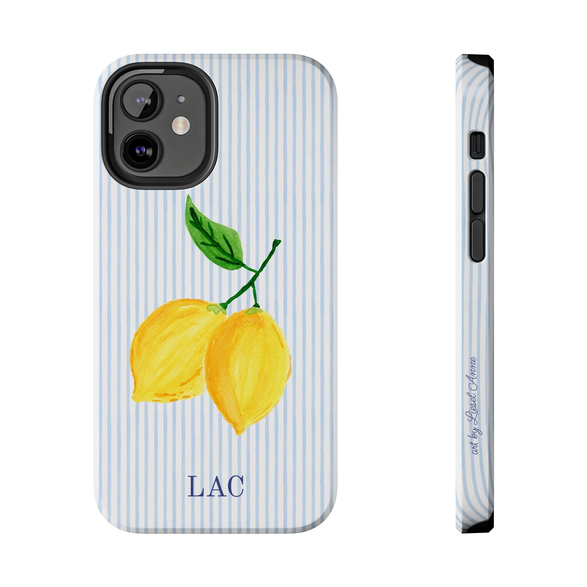 Lemon Stripe Monogrammed Tough Case [iPhone 14 - iPhone 11]