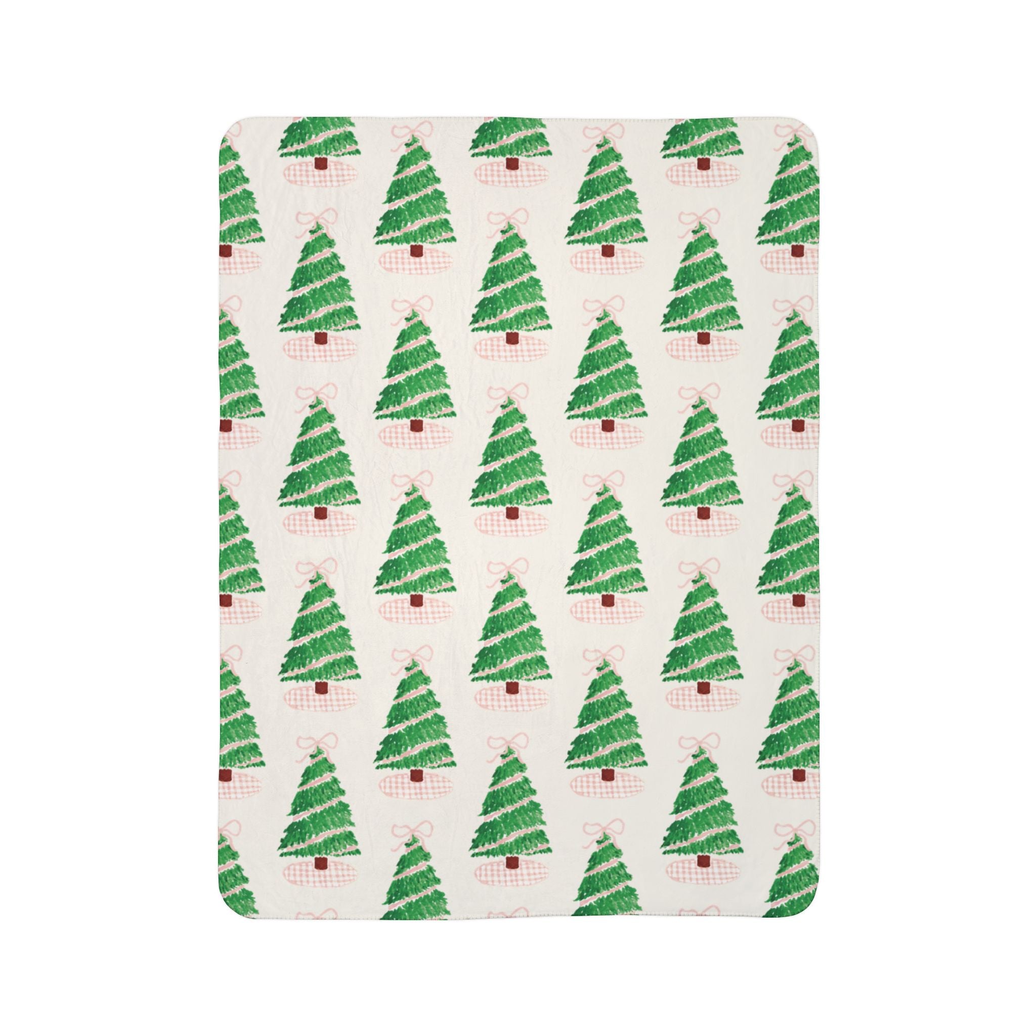 Christmas Fleece Sherpa Blanket [Pink Gingham Tree with Bow]