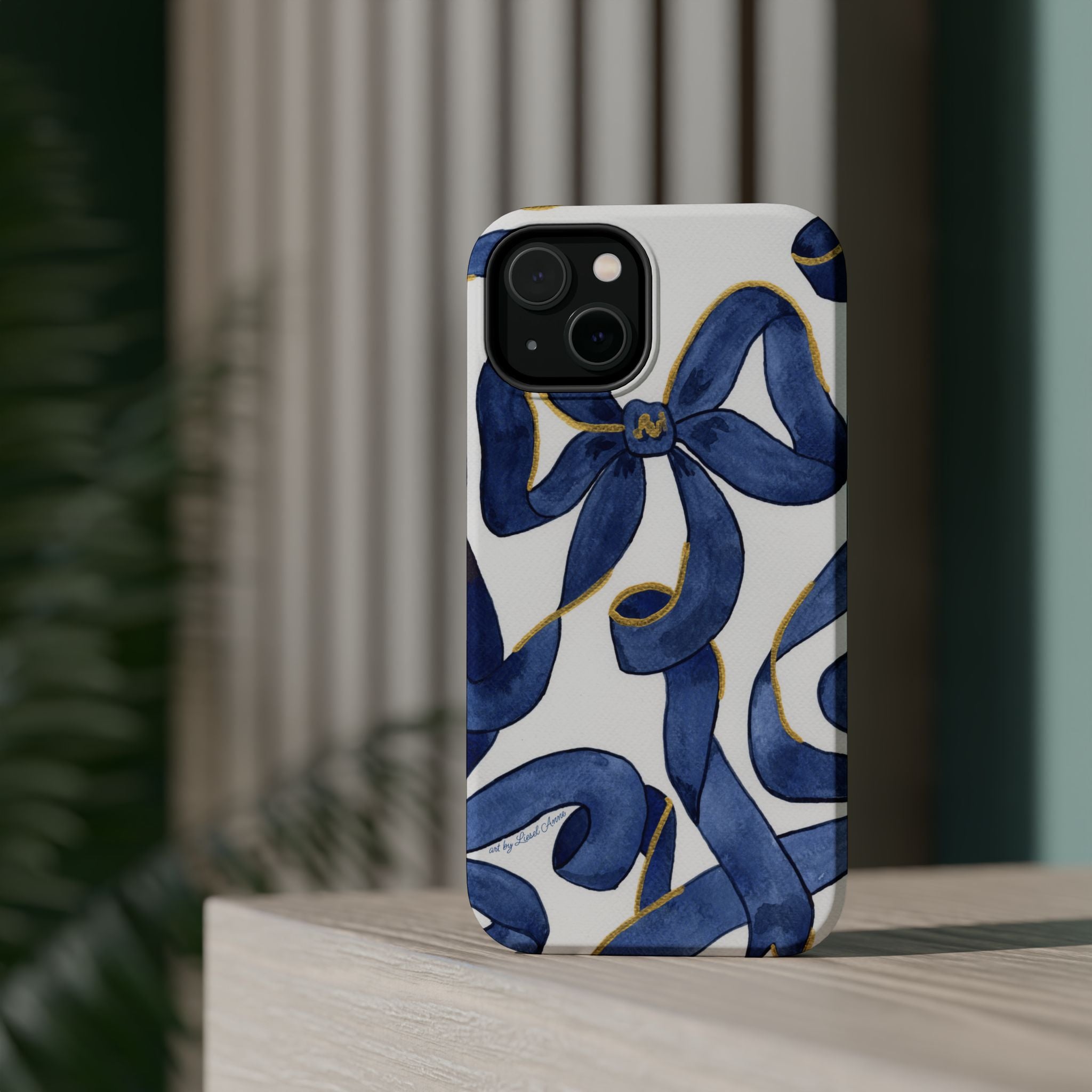 Navy Blue & White Bows MagSafe Tough Case [iPhone 13 - iPhone 16]
