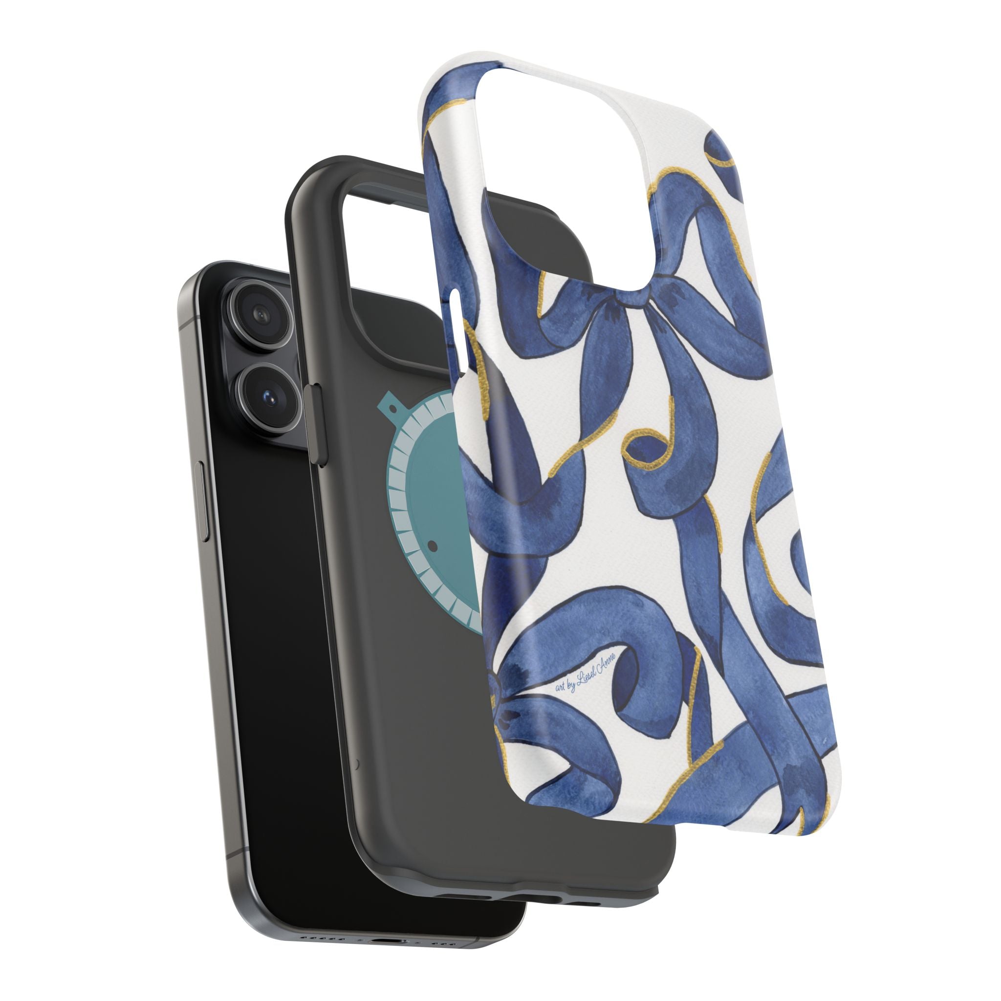 Navy Blue & White Bows MagSafe Tough Case [iPhone 13 - iPhone 16]