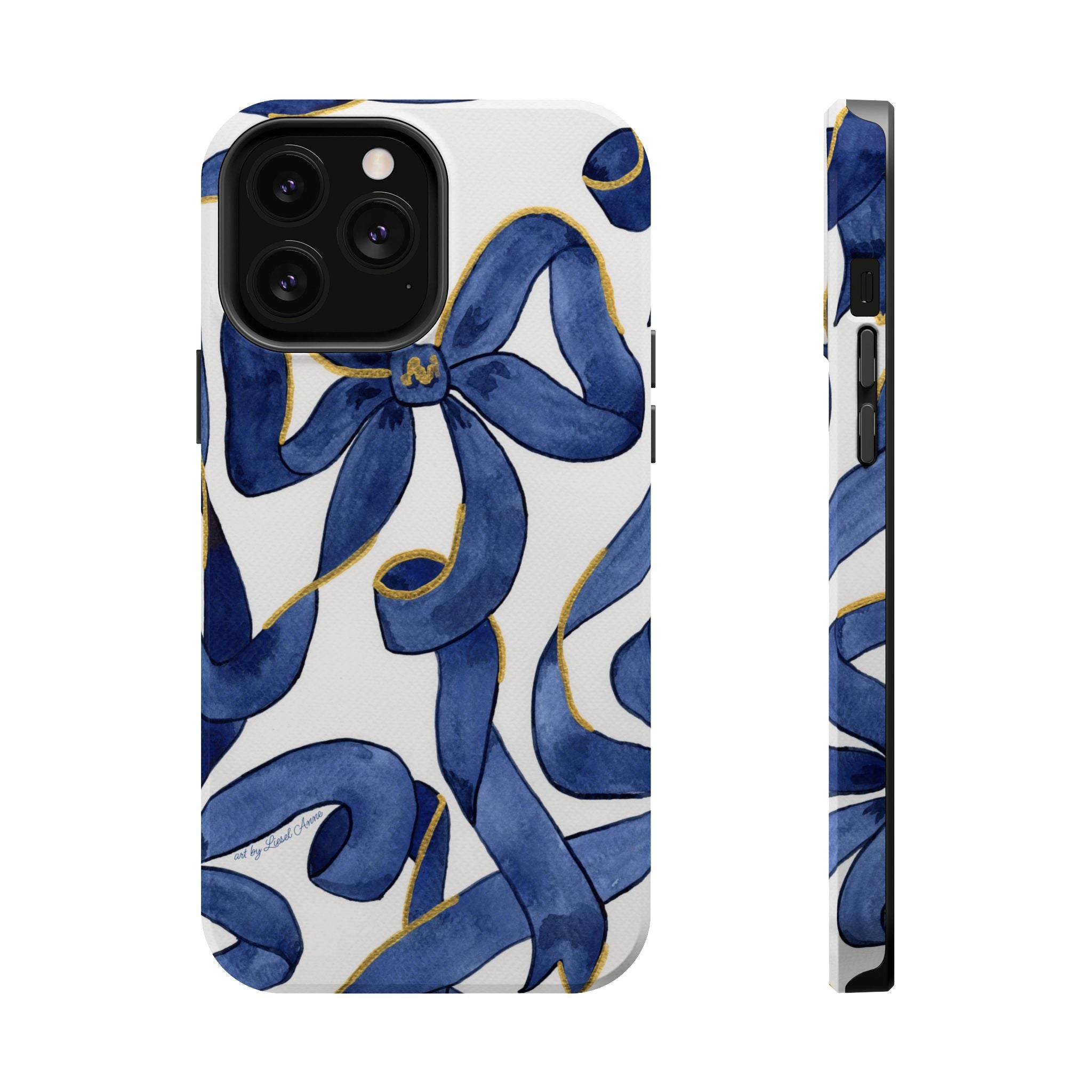 Navy Blue & White Bows MagSafe Tough Case [iPhone 13 - iPhone 16]
