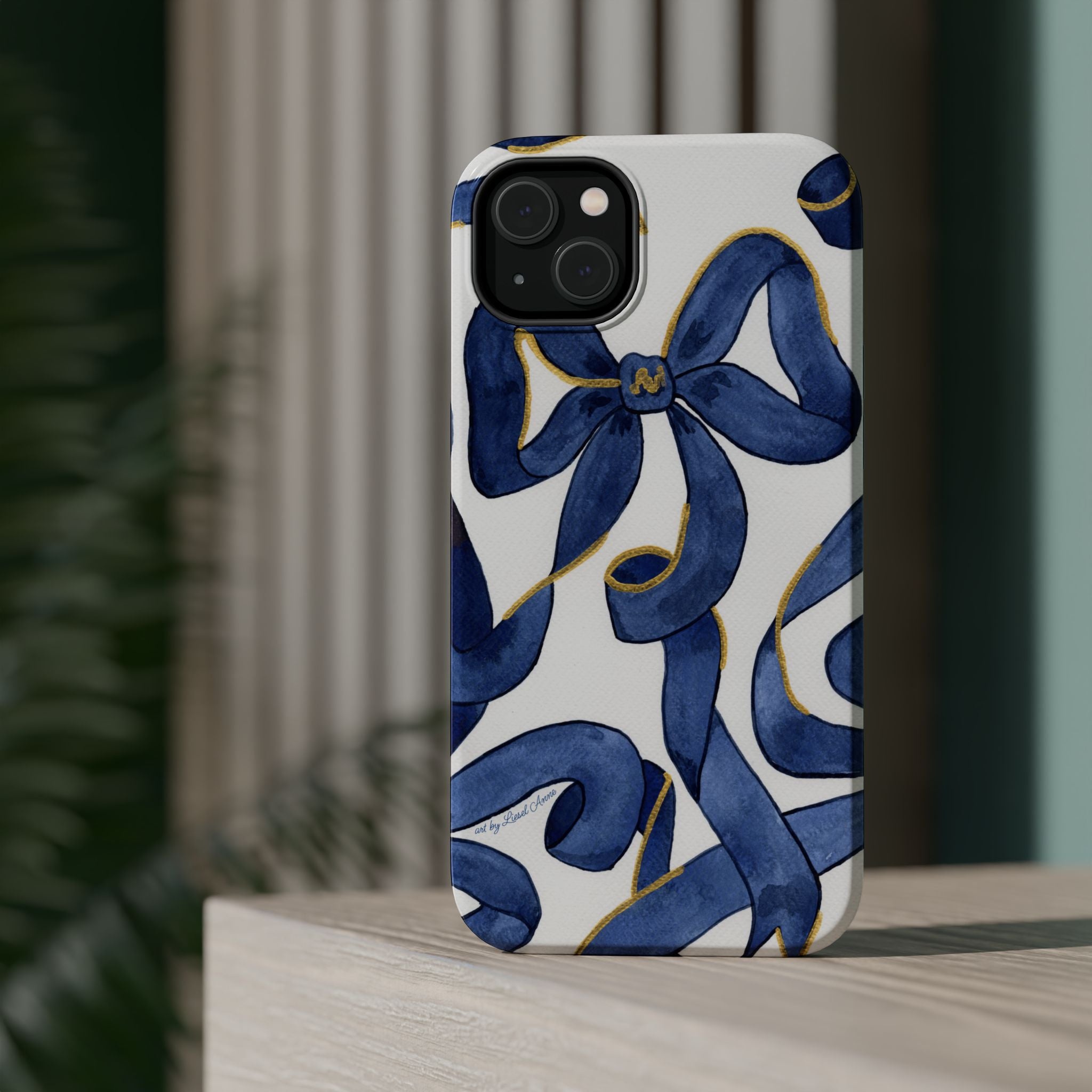 Navy Blue & White Bows MagSafe Tough Case [iPhone 13 - iPhone 16]