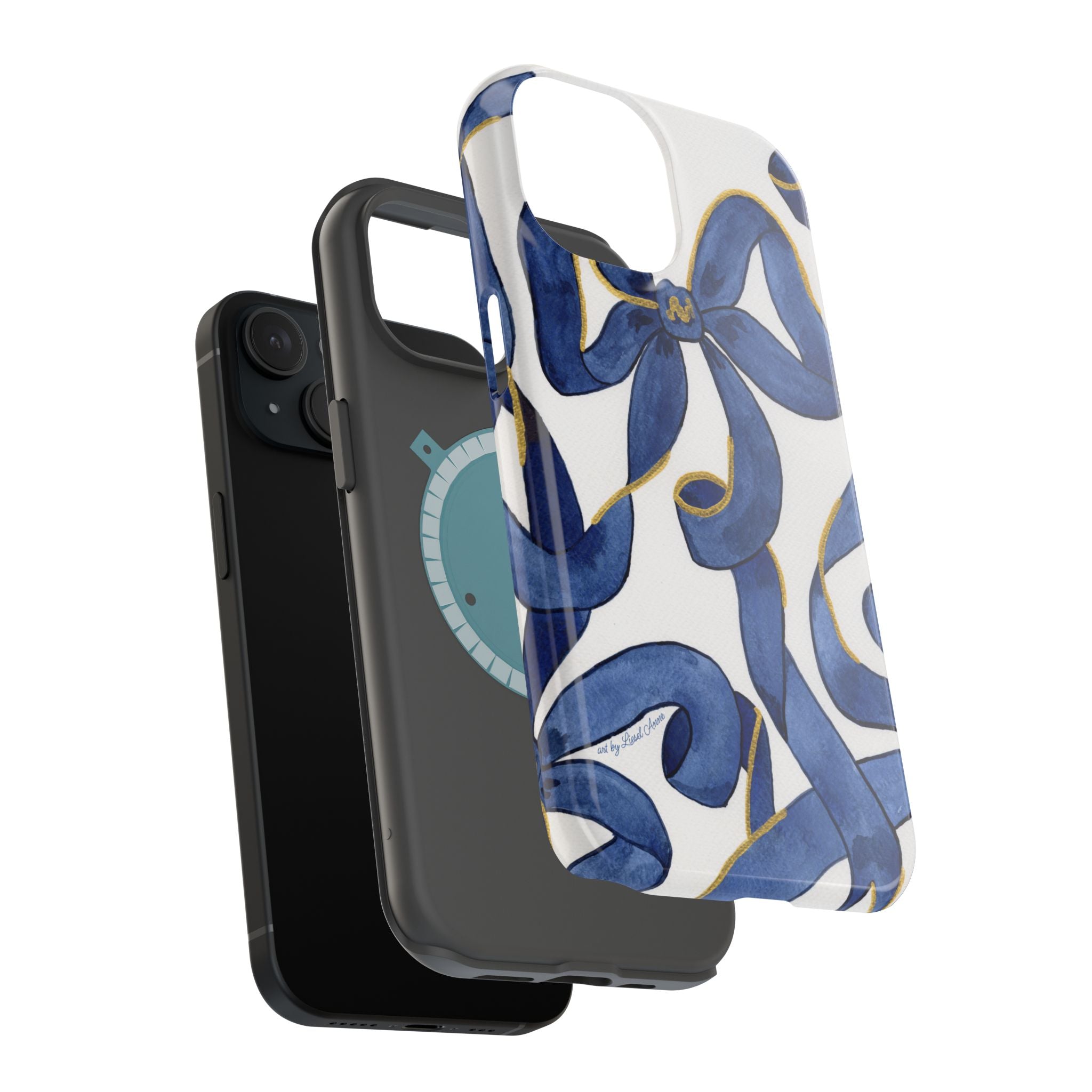 Navy Blue & White Bows MagSafe Tough Case [iPhone 13 - iPhone 16]